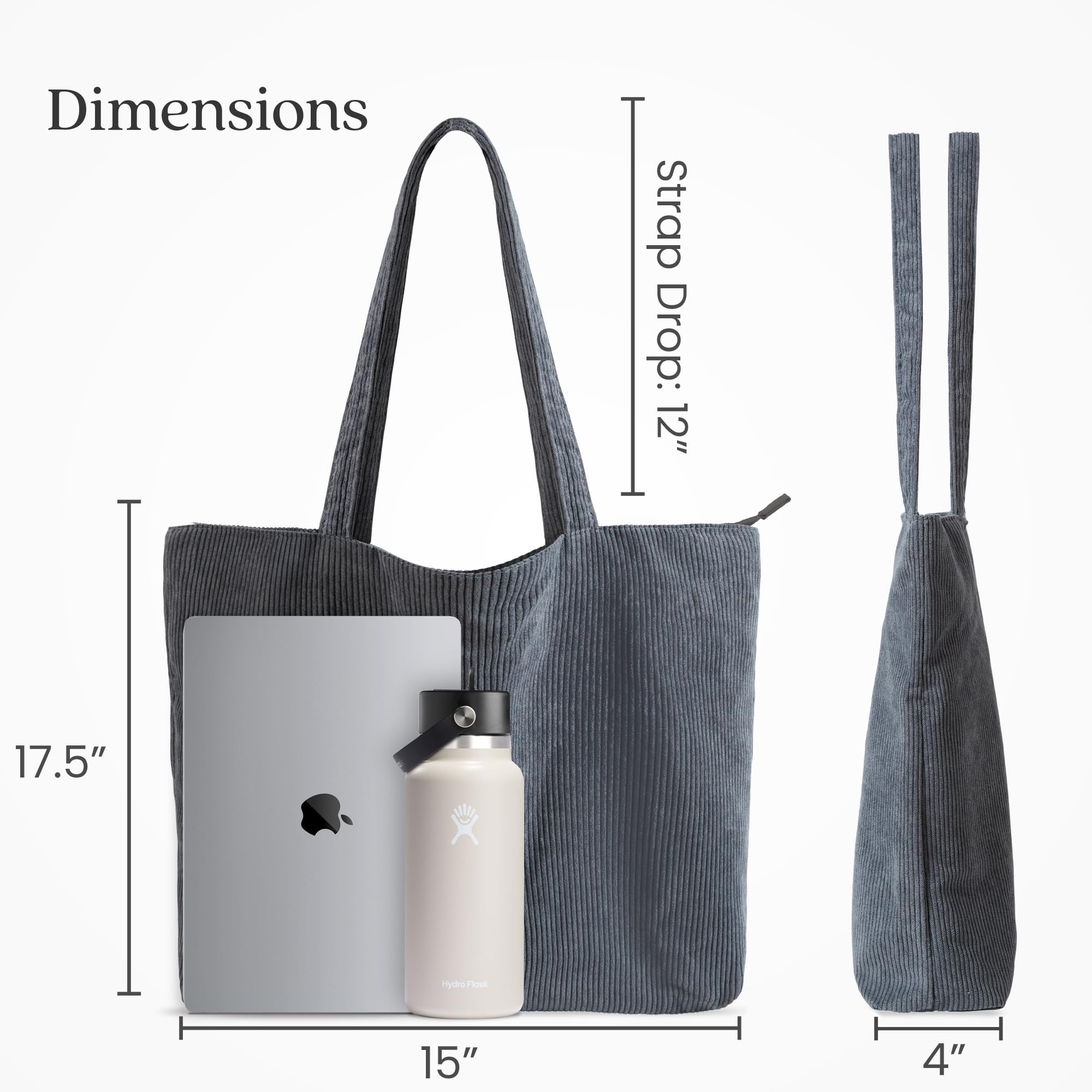 VANDEL Corduroy Tote Bag for Women & Men - Zippered Closure with Inner Pockets - Stylish School & Work Bag - Perfect for College, Office & Travel Accessories