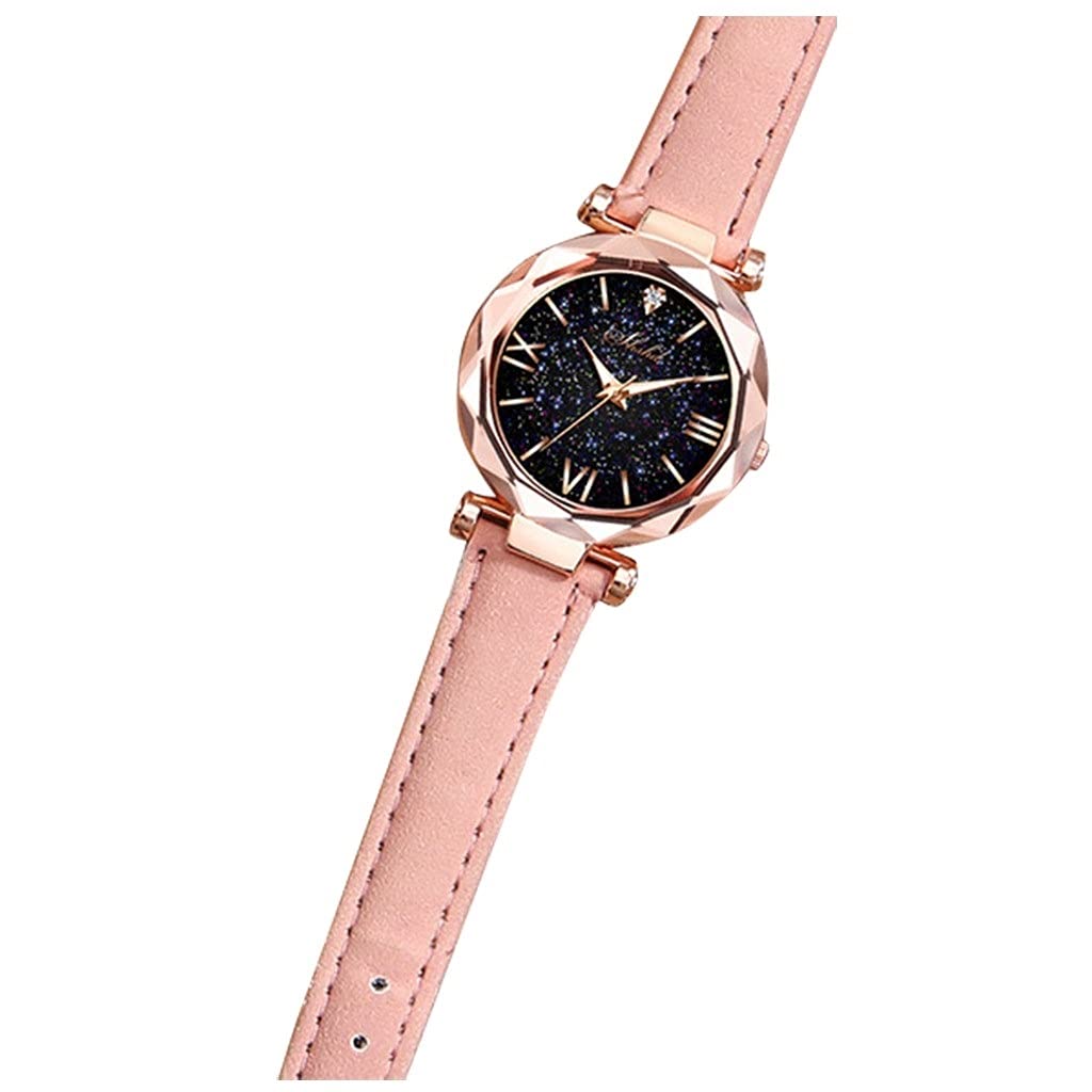 OWZSAN Women's Luxury Roman Numeral Watch with Rhinestone Accents - Pink Starry Sky Design, Analog Wristwatch for Ladies, Perfect for Evening Events, Office Wear & Special Occasions