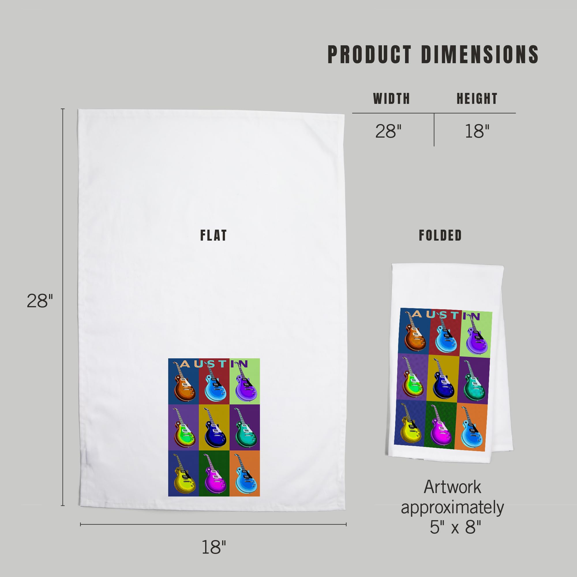 Lantern Press Austin Texas Guitar Pop Art Cotton Tea Towel - 100% Cotton Decorative Hand Towel for Kitchen & Home Decor - Perfect for Dish Drying, Wall Art, and Gift Giving