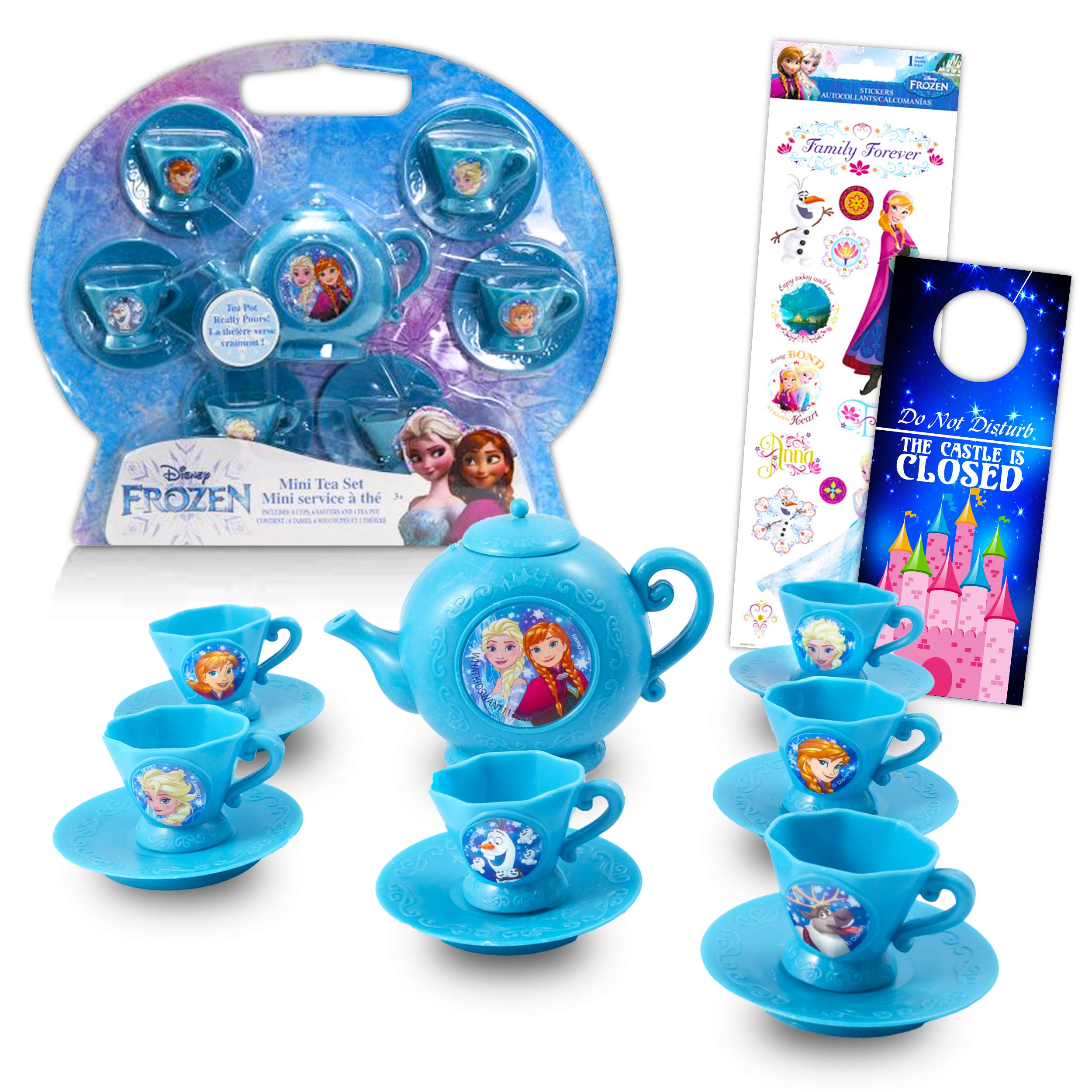 Disney Frozen Tea Party Set for Kids - 13 Piece Bundle with Tea Cups, Saucers, Teapot & Stickers | Princess Themed Tea Time Playset for Birthday Parties, Pretend Play & Gift Giving