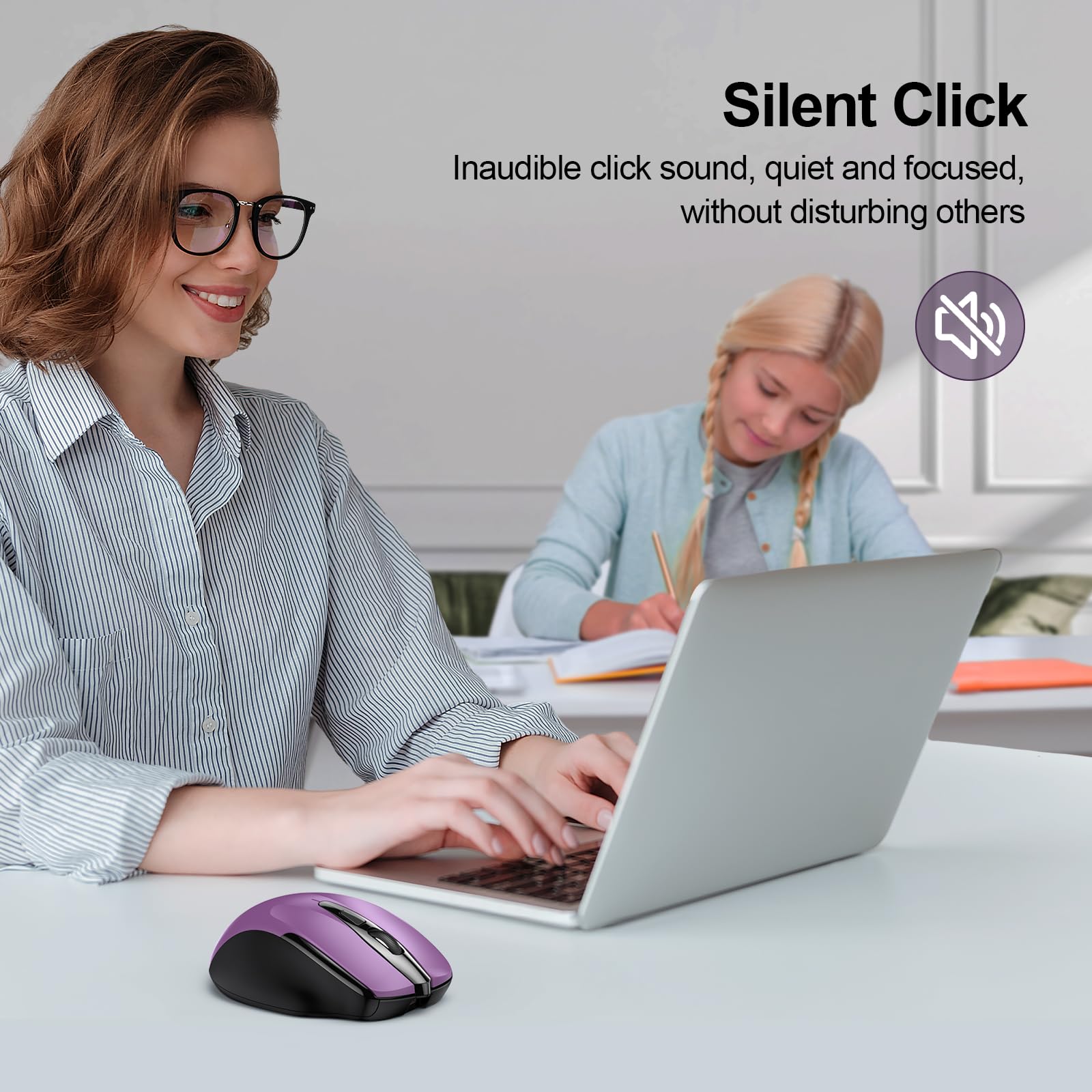TECKNET Rechargeable Wireless Mouse - USB-A Silent Mouse with Quiet Click, 6 Adjustable DPI up to 4800, Ergonomic Design for Laptop & Chromebook, 2.4G Cordless Computer Mouse with 6 Buttons - Purple | Perfect for Office, Home & Travel Use
