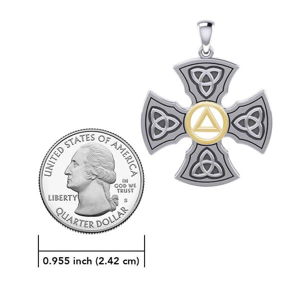 Templar Cross Sterling Silver & 14K Gold Accent Recovery Pendant with AA or NA Symbol - Adjustable Chain for 12-Step Programs & Spiritual Protection