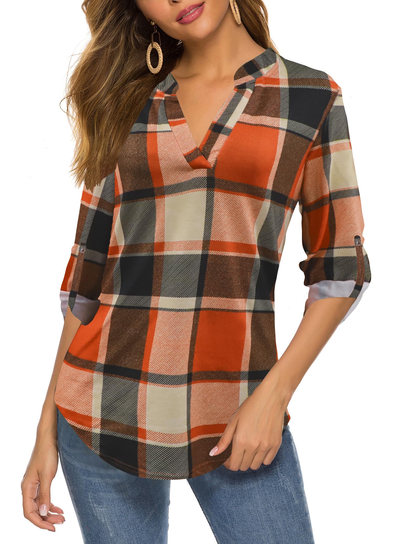 Zyyfly Women's Plaid Shirts - Dressy Cuffed Long Sleeve Tops for Casual & Work | Office Wear, Date Night & Everyday Outfits