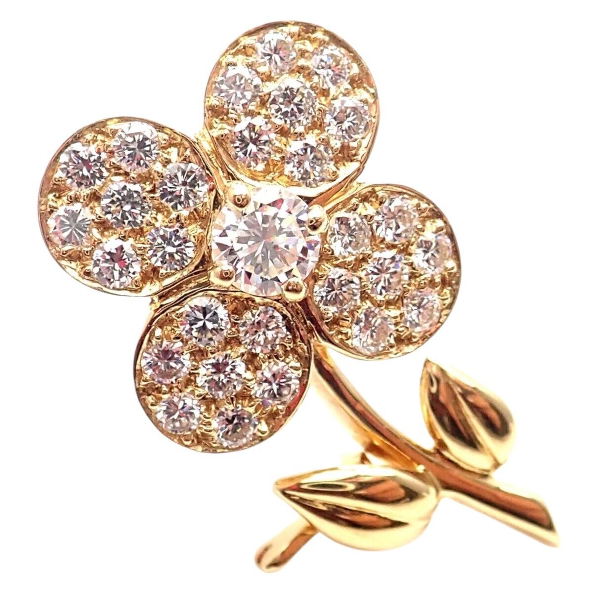Authentic Van Cleef & Arpels Diamond 18K Yellow Gold Flower Pin Brooch - Vintage Luxury Jewelry for Women - Perfect for Weddings, Parties & Special Occasions