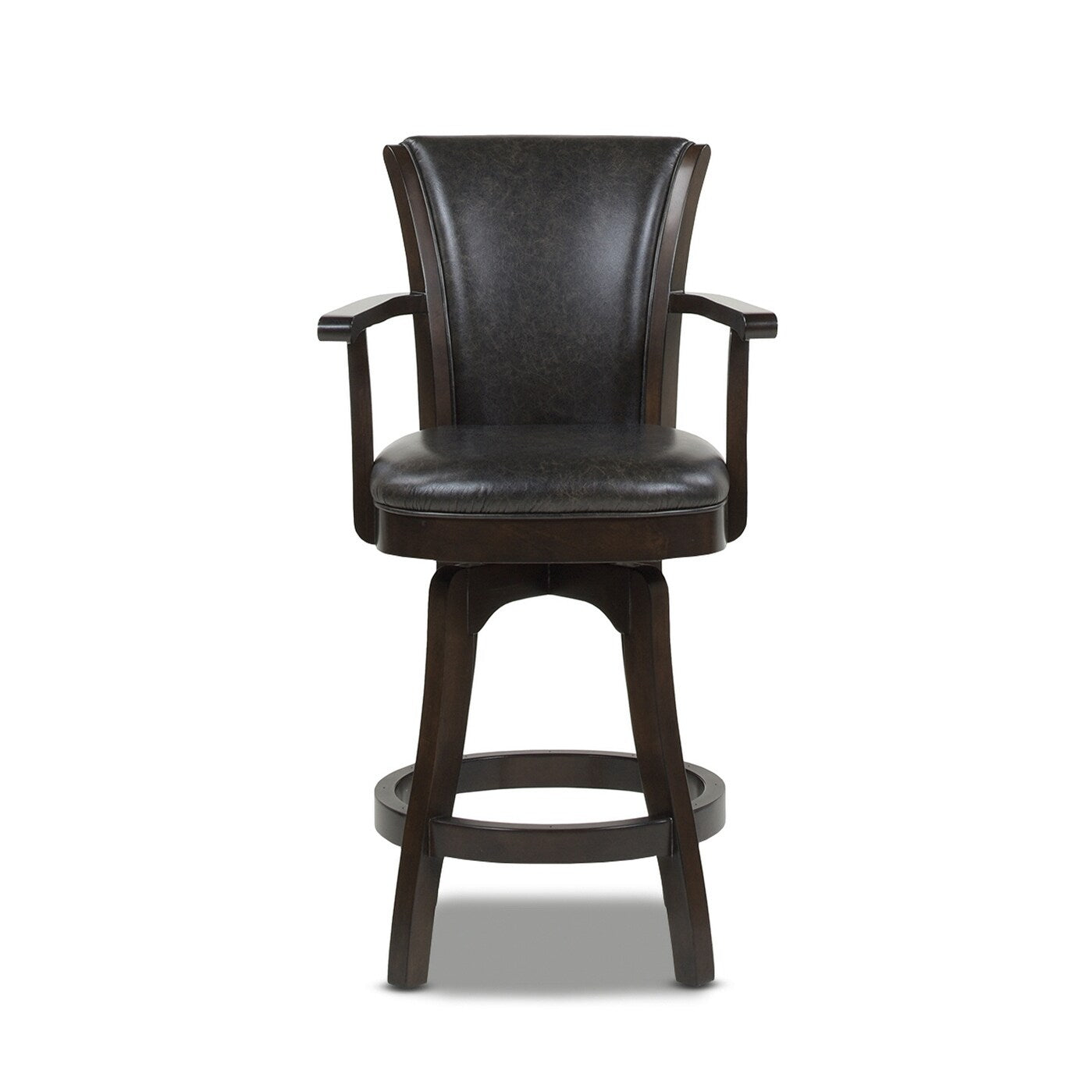 27in Swivel Counter Height Bar Stool - Vintage Faux Leather with High Back Support & Armrests - Solid Hardwood Frame - Perfect for Kitchen Island, Home Bar & Breakfast Nook