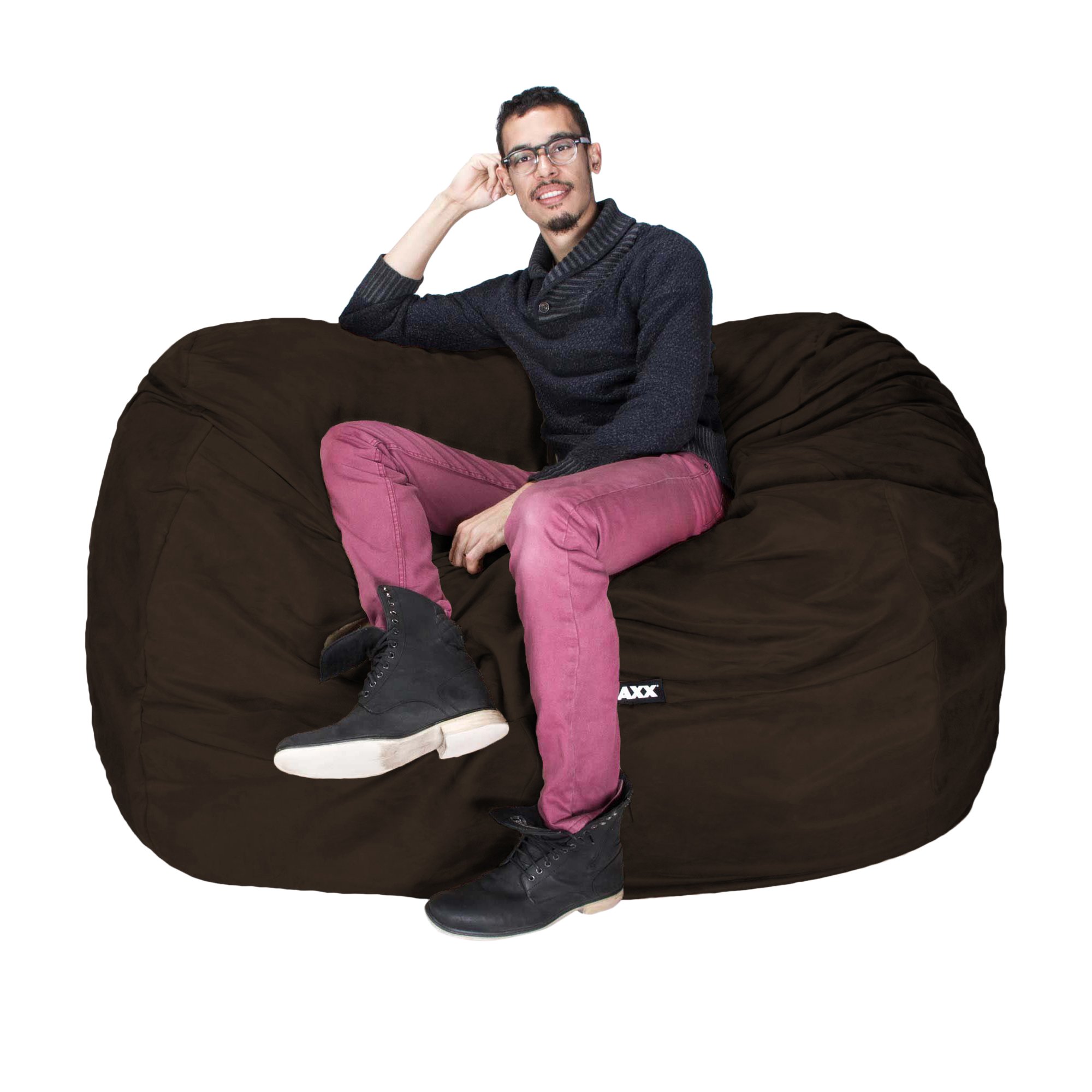 Jaxx Lounger 5.5 Foot Giant Bean Bag Chair - Soft Velvet Twill Fabric, Brown - Perfect for Living Room, Bedroom, Game Room & Dorm Relaxation