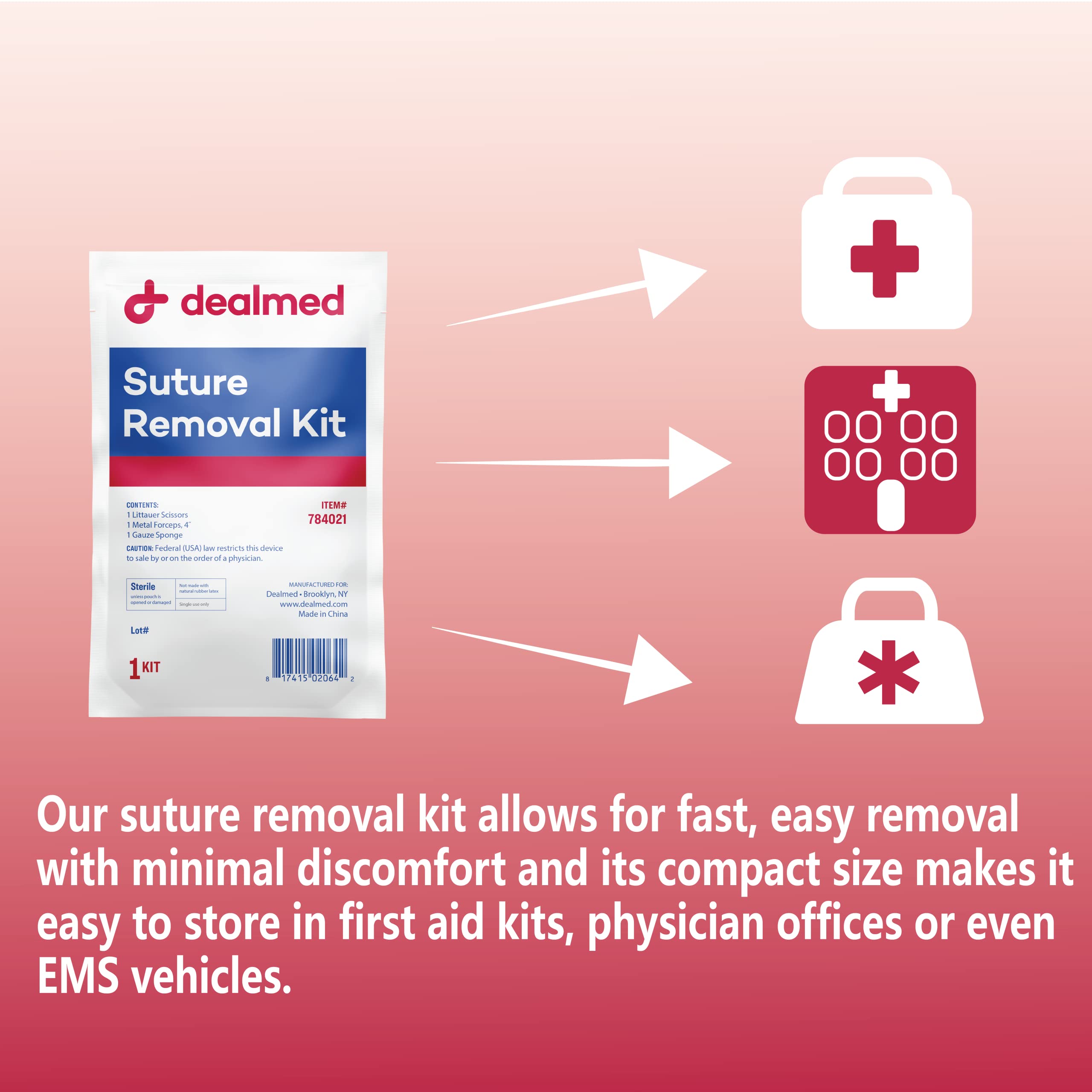 **Dealmed Sterile Suture Removal Kit - Single-Use with Scissors, Forceps & Gauze Sponges - Essential for Hospitals, Clinics & Home Care (50 Kits) - Perfect for Post-Surgery Wound Care & First Aid**