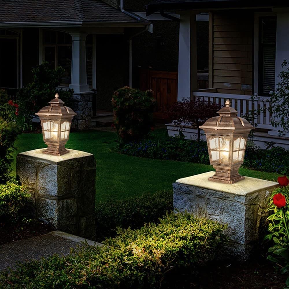 Outdoor Column Lights - Waterproof & Rustproof Aluminum Post Lamp with E26 Base & Glass Shade for Garage, Pavilion, Courtyard Lighting | Perfect for Pathway, Garden, Patio, and Driveway Illumination
