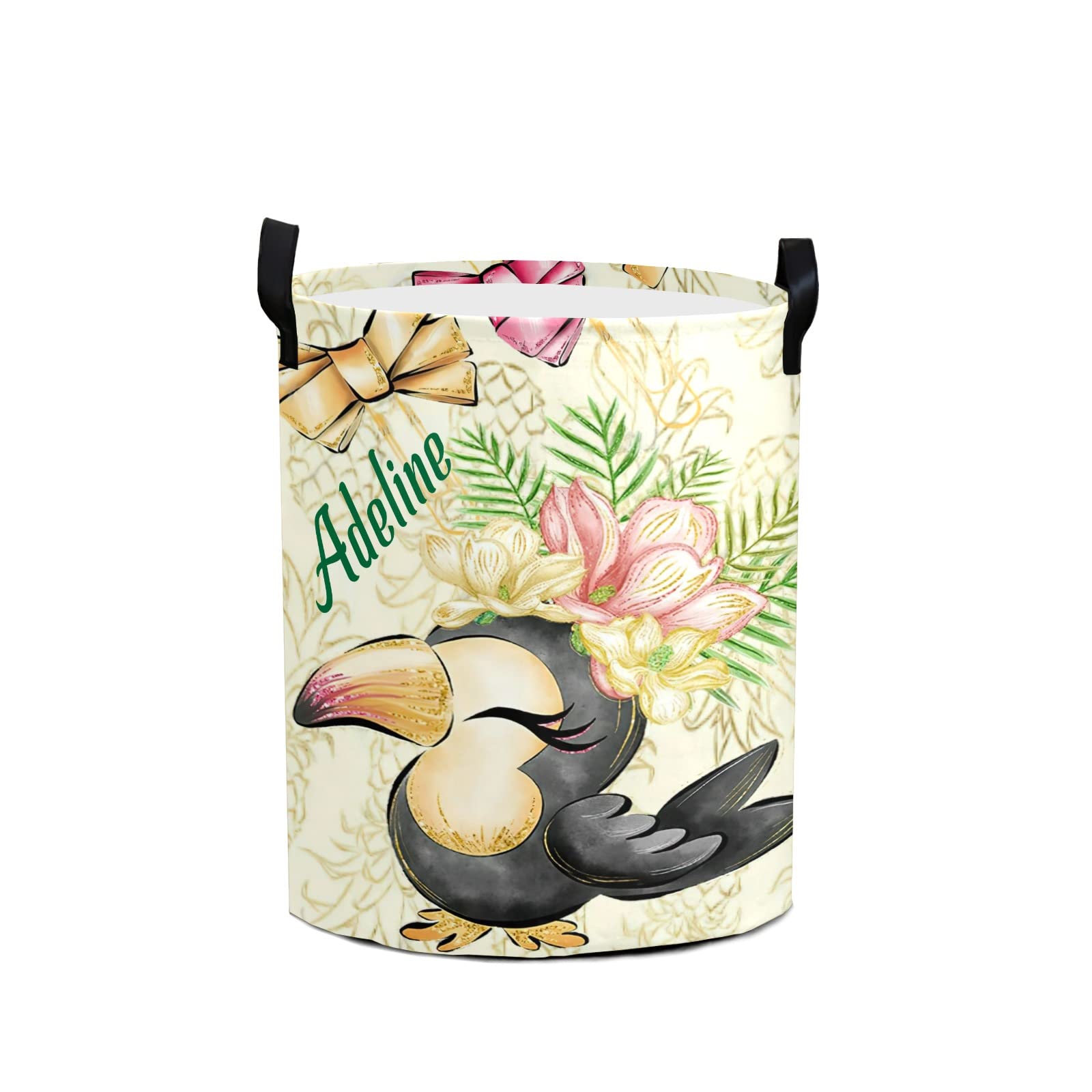 Personalized Floral Bird Laundry Hamper - Custom Name Storage Basket with Handles for Bathroom, Bedroom & Living Room | Perfect for Home Organization & Gift Giving