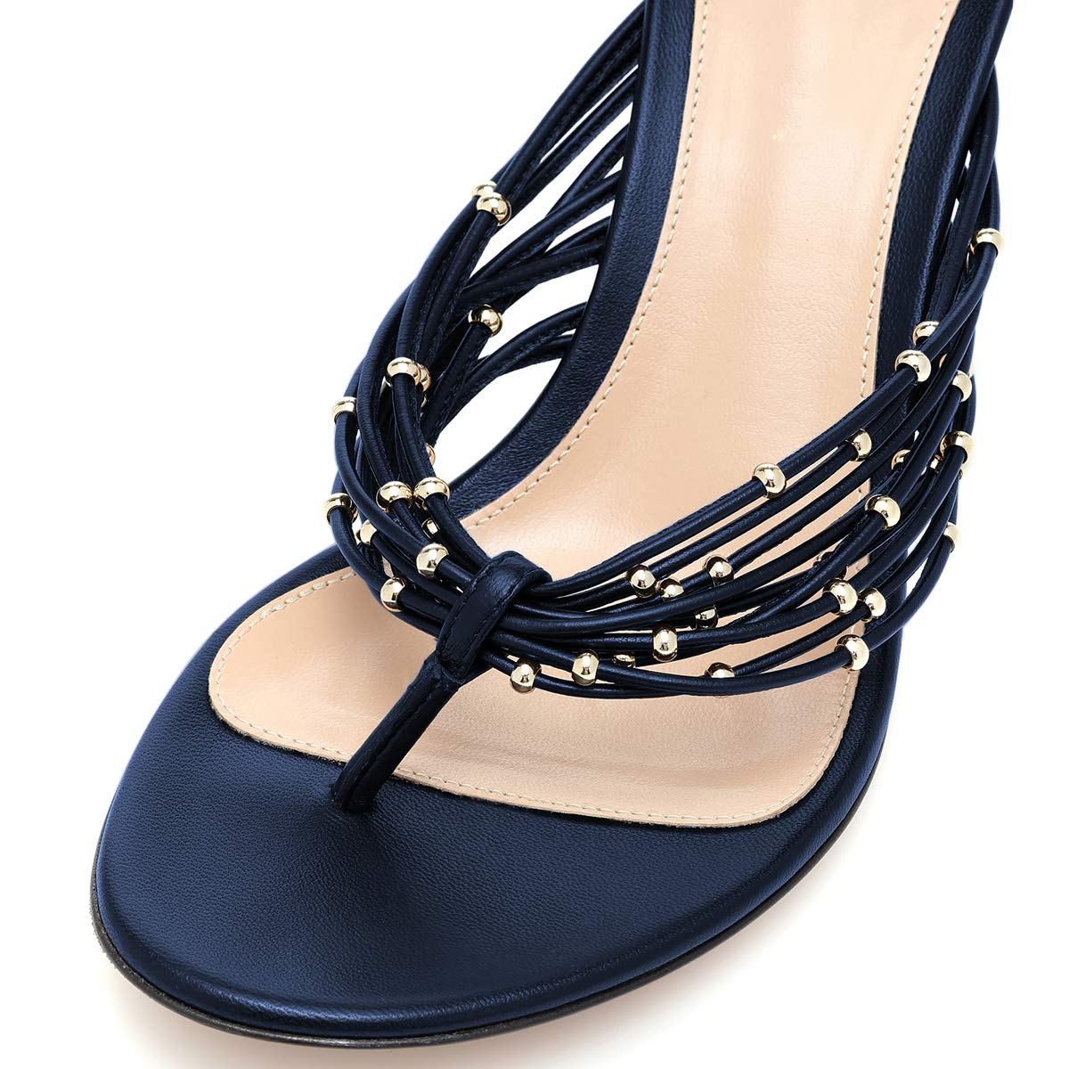 FSJ Women's Sexy Beaded Strappy Slide Sandals - Open Toe Thong Stiletto Flip Flops - Slip On Mid Heel Mules - US Size 4-15 M - Perfect for Beach, Pool Party & Summer Vacation