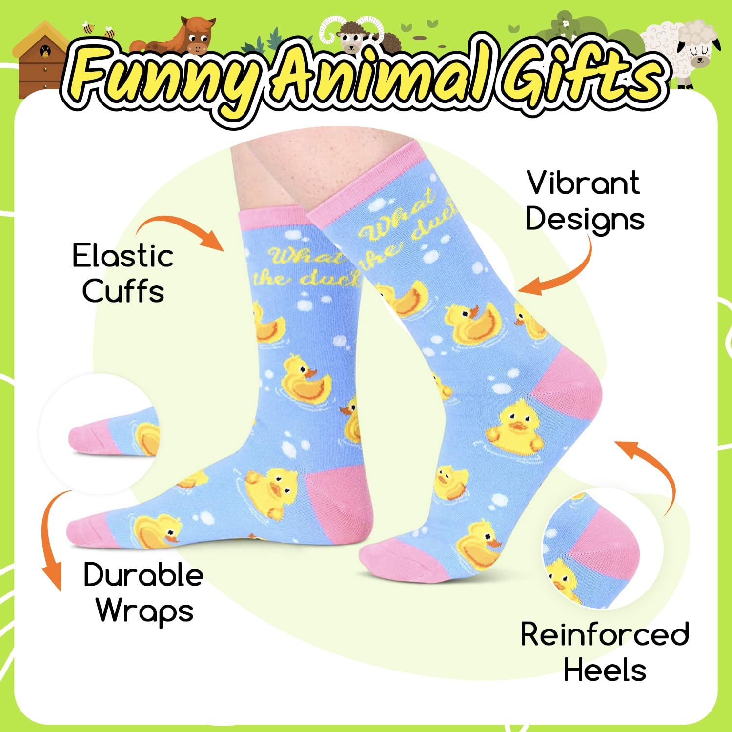 HappyPop Funny Duck & Cat Cow Socks for Women - Cute Bunny Novelty Socks - Perfect Gift for Her - Great for Christmas, Birthdays & Casual Wear