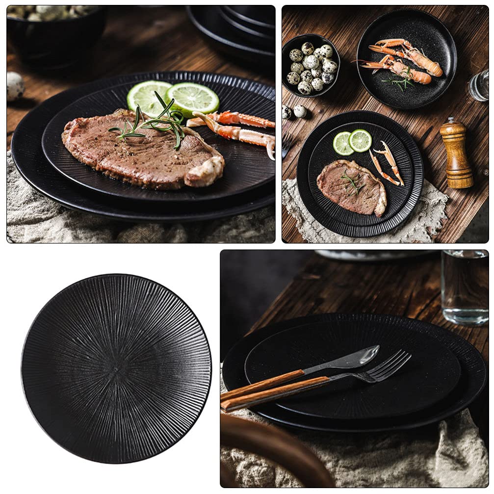 OSALADI 8-Inch Black Ceramic Dessert Tray - Japanese Style Pasta Plate, Steak Plate & Appetizer Dish for Home, Kitchen & Restaurants | Perfect for Serving Sushi, Appetizers, Sauces & Seasonings