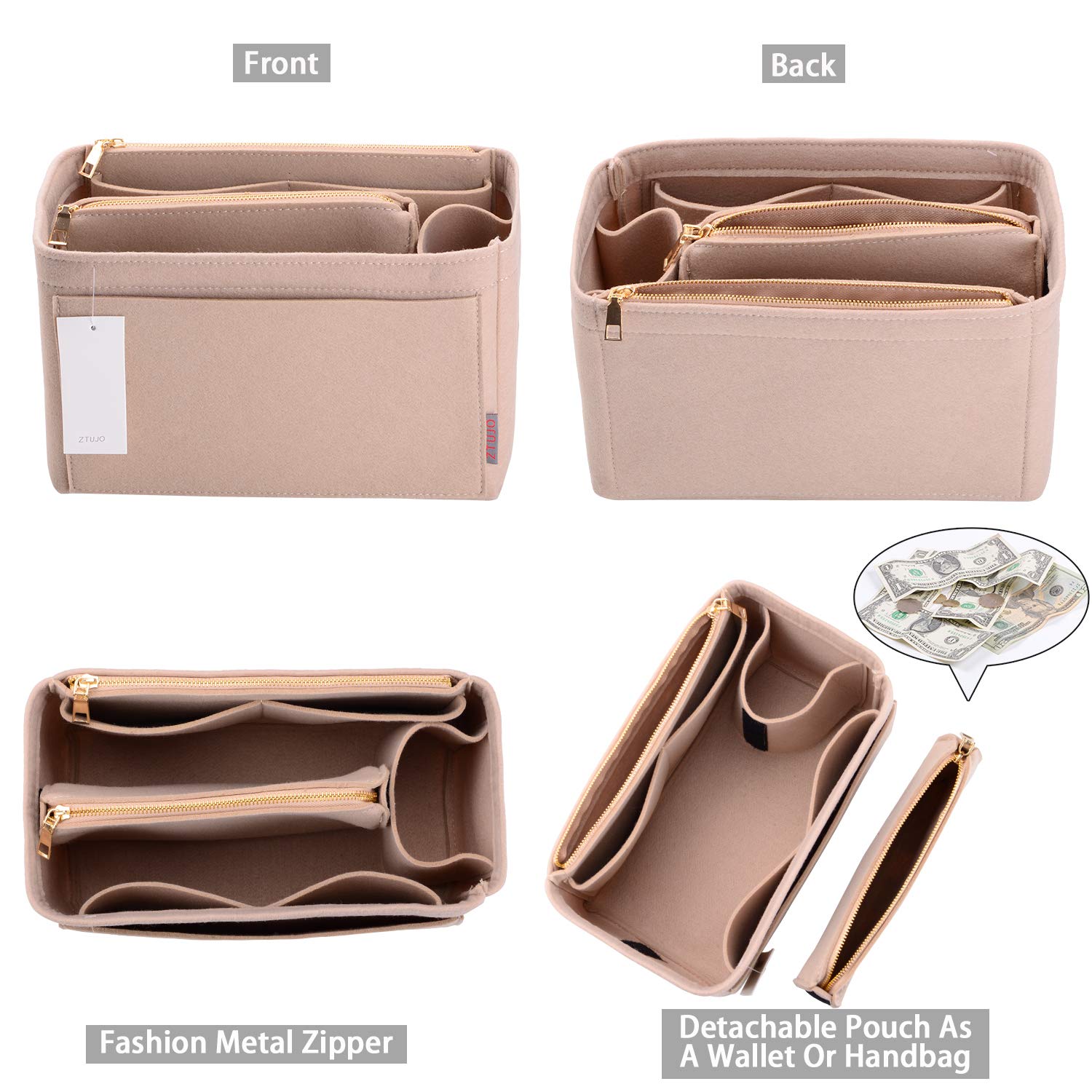 ZTUJO Felt Purse Organizer Insert for Louis Vuitton Speedy, Neverfull, Graceful & Tote Bags - Handbag Shaper & Storage Solution for Travel, Work & Daily Use