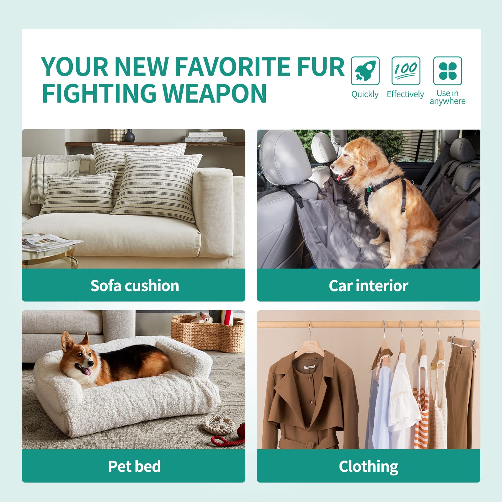 Pet Hair Remover for Dogs & Cats - Auto Detailing Brush for Car, Couch, Furniture & Carpet - Lint & Fur Removal Tool (Dark Green) - Perfect for Home, Car & Pet Owners