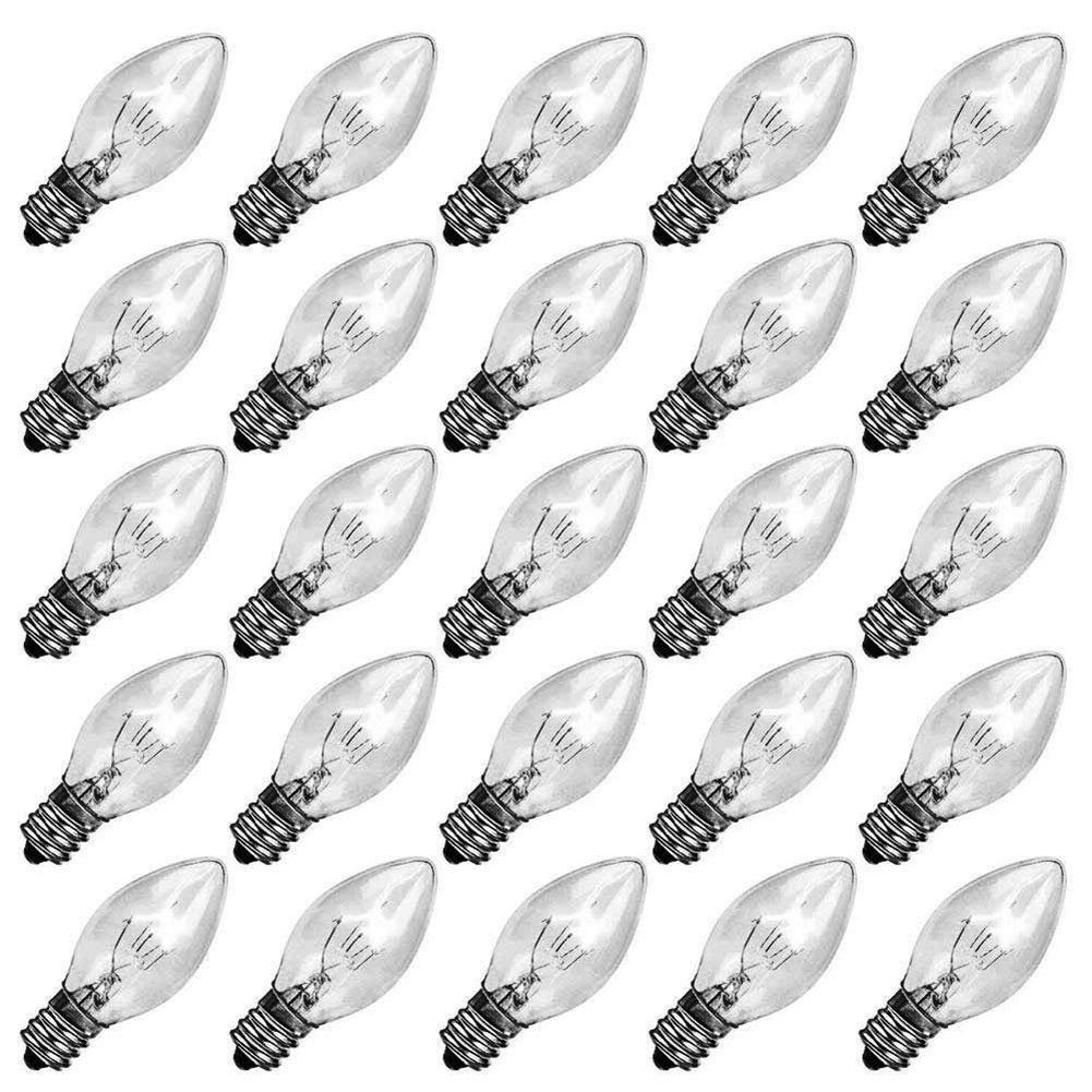 25 Pack Clear C7/E12 Candelabra Base Replacement Bulbs - 5W Outdoor String Lights for Patio, Garden, Christmas & Holiday Decorations