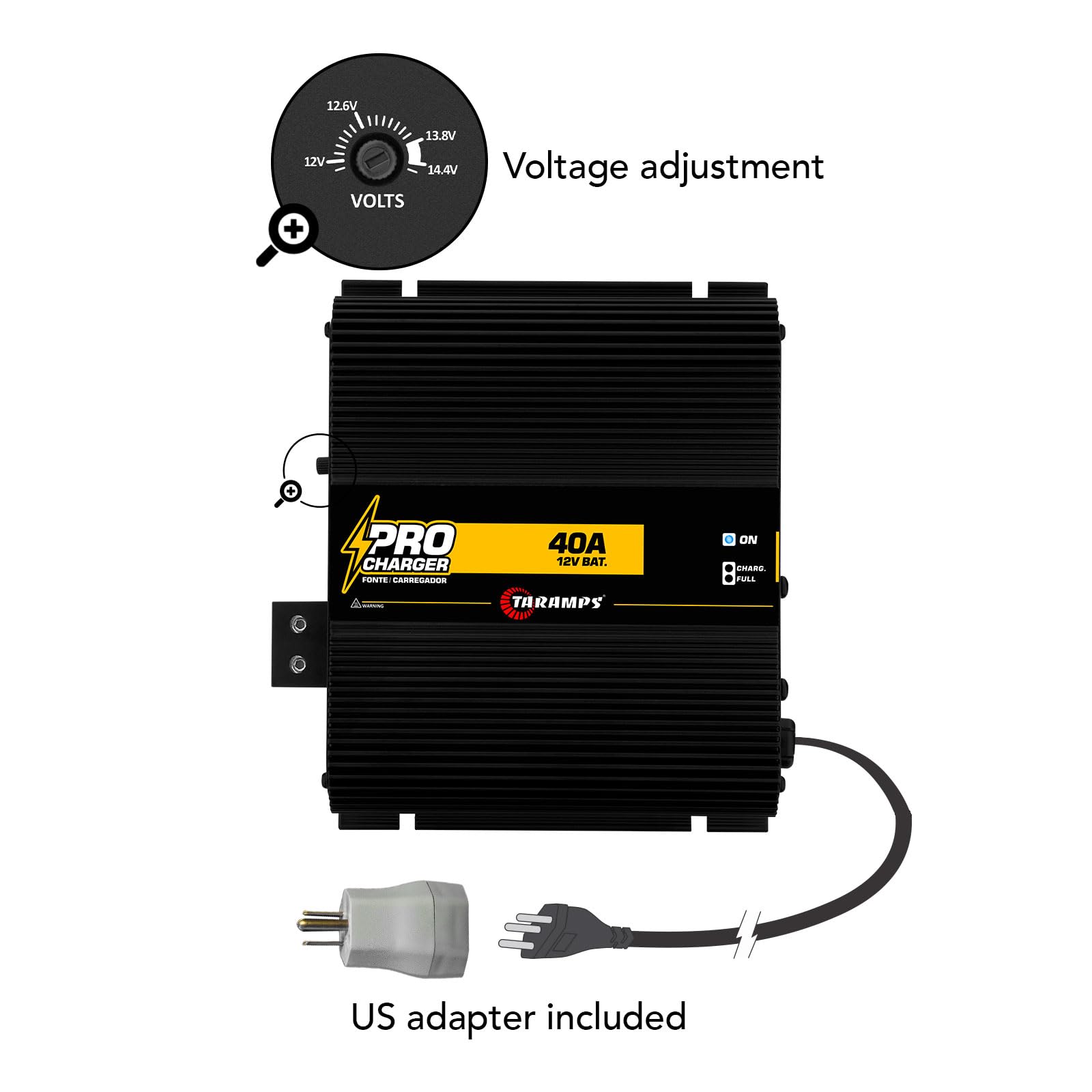 Taramps Pro 40A Battery Charger - 560W Max Output, Bivolt 127/220VAC Input with LED Indicator - High Power Car Audio System Charger for Vehicles, Boats & RVs