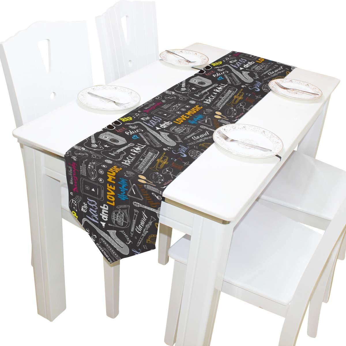 VIKKO Black Guitar Table Runner - Polyester Home Decor for Parties & Dinners
