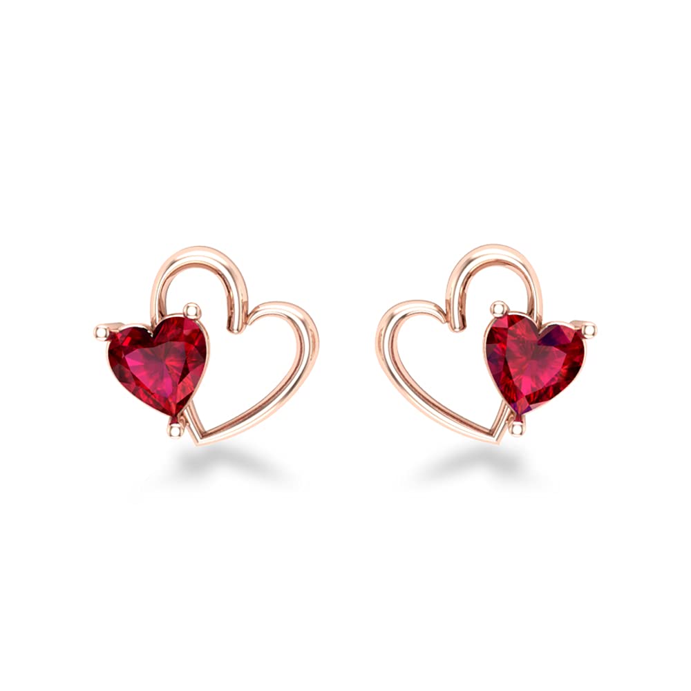 14K/18K Rose Gold Heart Shaped Ruby Stud Earrings for Women - Elegant Jewelry Gift for Her - Perfect for Valentine's Day, Anniversary & Birthday Gifts - Dishis Designer Jewelry