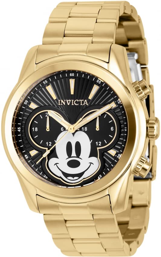 Invicta Disney Limited Edition Mickey Mouse Men's Watch 44mm Gold Stainless Steel Chronograph - Perfect for Disney Fans, Collectors & Everyday Wear