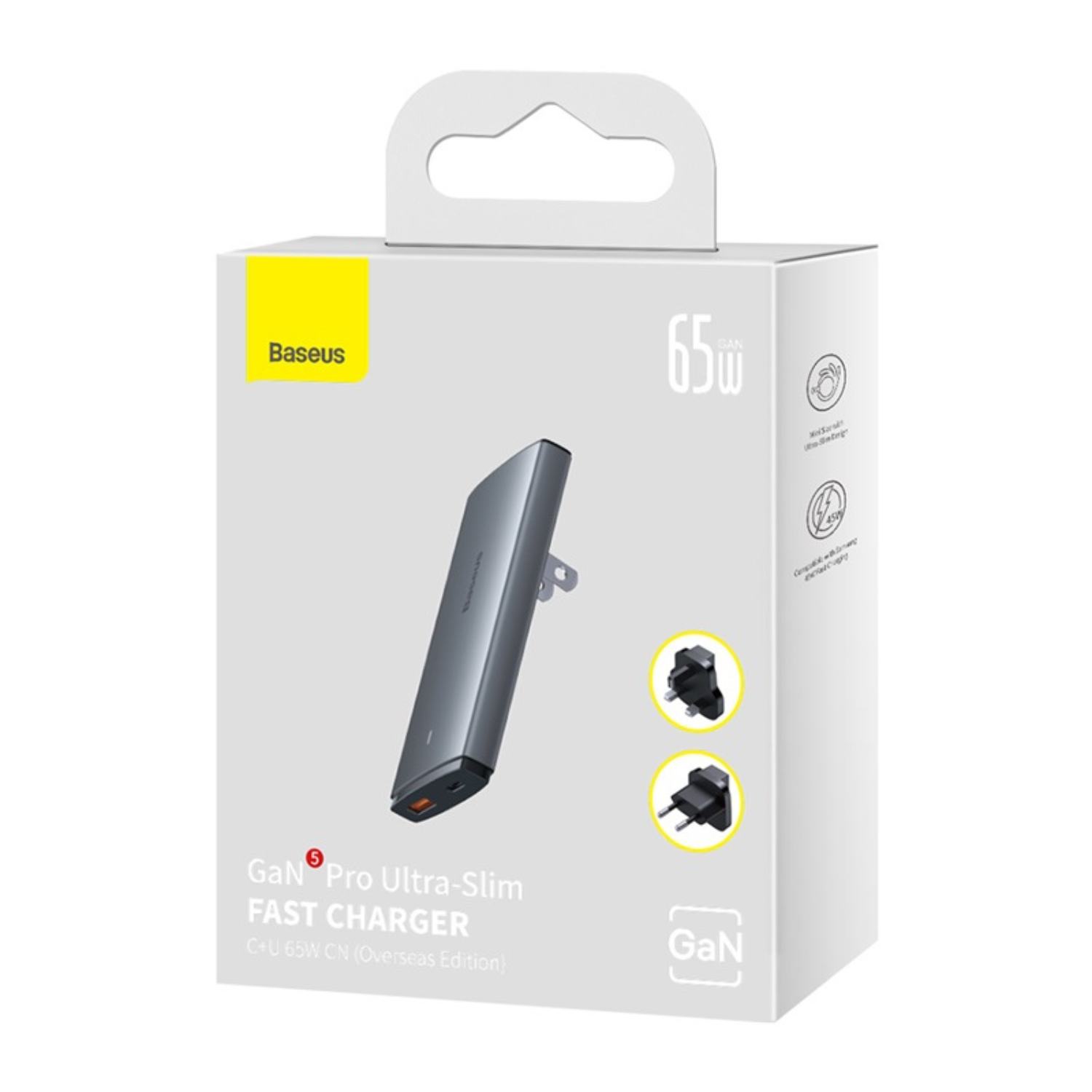 Baseus Ultra-Thin GaN5 65W Fast Charger with Type C & USB A - Perfect for Travelers, Home & Office Use