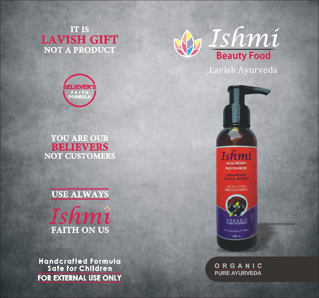 Ishmi Acai Berry & Niacinamide Face Wash - 100ml | Hydrating & Gentle Cleanser for Acne, Pimples & Combination Skin | SLS, Paraben & Silicone Free | Daily Skincare Routine for Clear, Glowing Skin