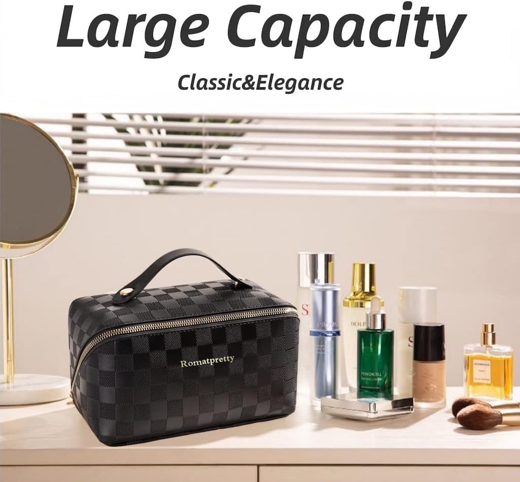 Waterproof Makeup Bag for Women - Large Capacity Travel Cosmetic Organizer with Handle, Perfect for Travel & Daily Use