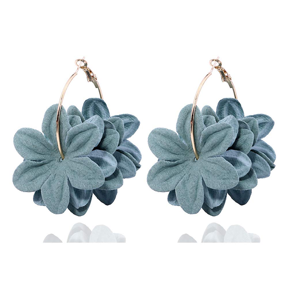 3D Fabric Flower Hoop Drop Earrings for Women - Bohemian Style Colorful Petal Big Round Circle Earrings | Perfect for Boho Fashion, Summer Outfits & Festival Accessories
