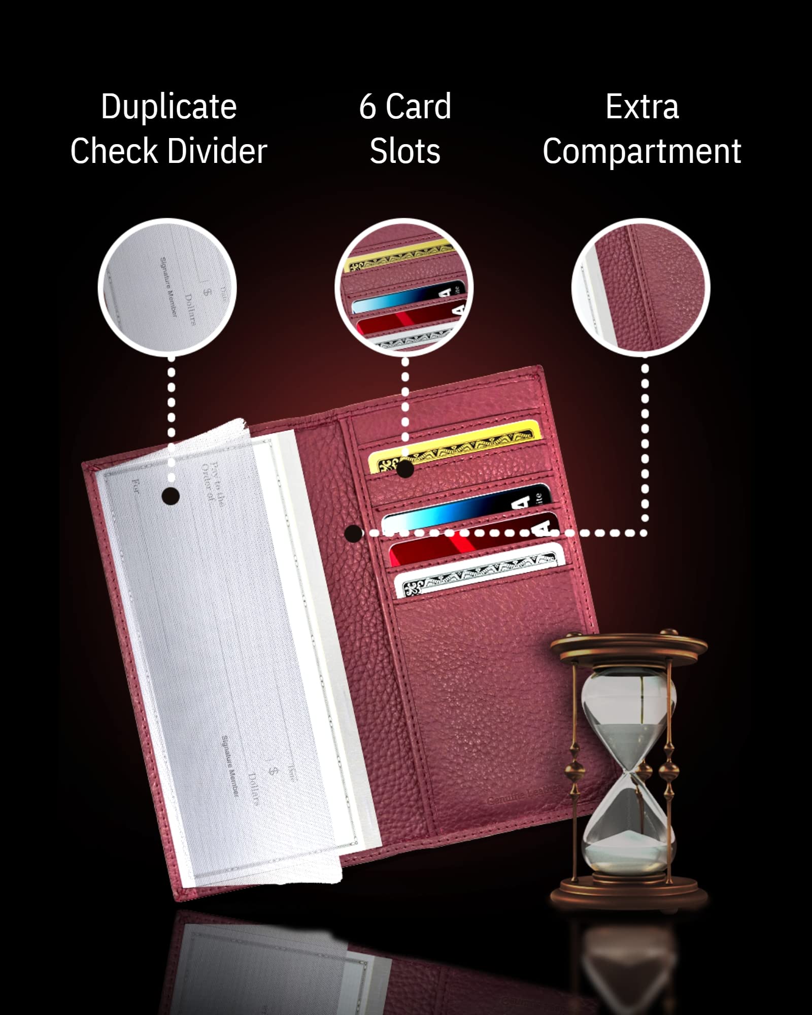 Genuine Leather Checkbook Cover for Women & Men - RFID Blocking Checkbook Holder with Card Slots for Duplicate Checks | Perfect for Organizing Checks, Cards & Cash at Home, Office or Travel