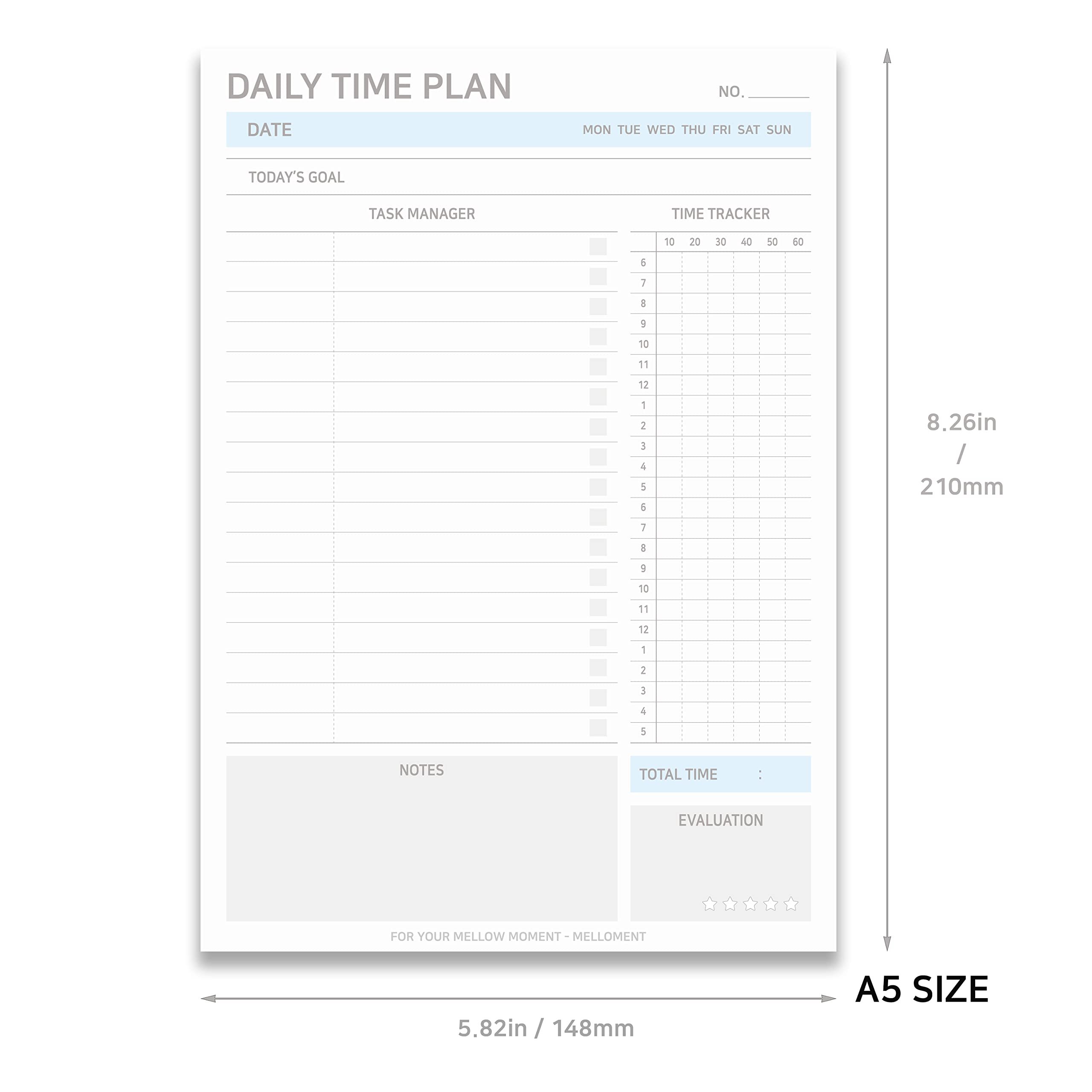 A5 Undated Daily Planner Pad - 95 Tear-Off Sheets for Time Management, To-Do Lists, Study Planning & Task Tracking | Perfect for Students, Professionals & Productivity Enthusiasts (Sky Blue)