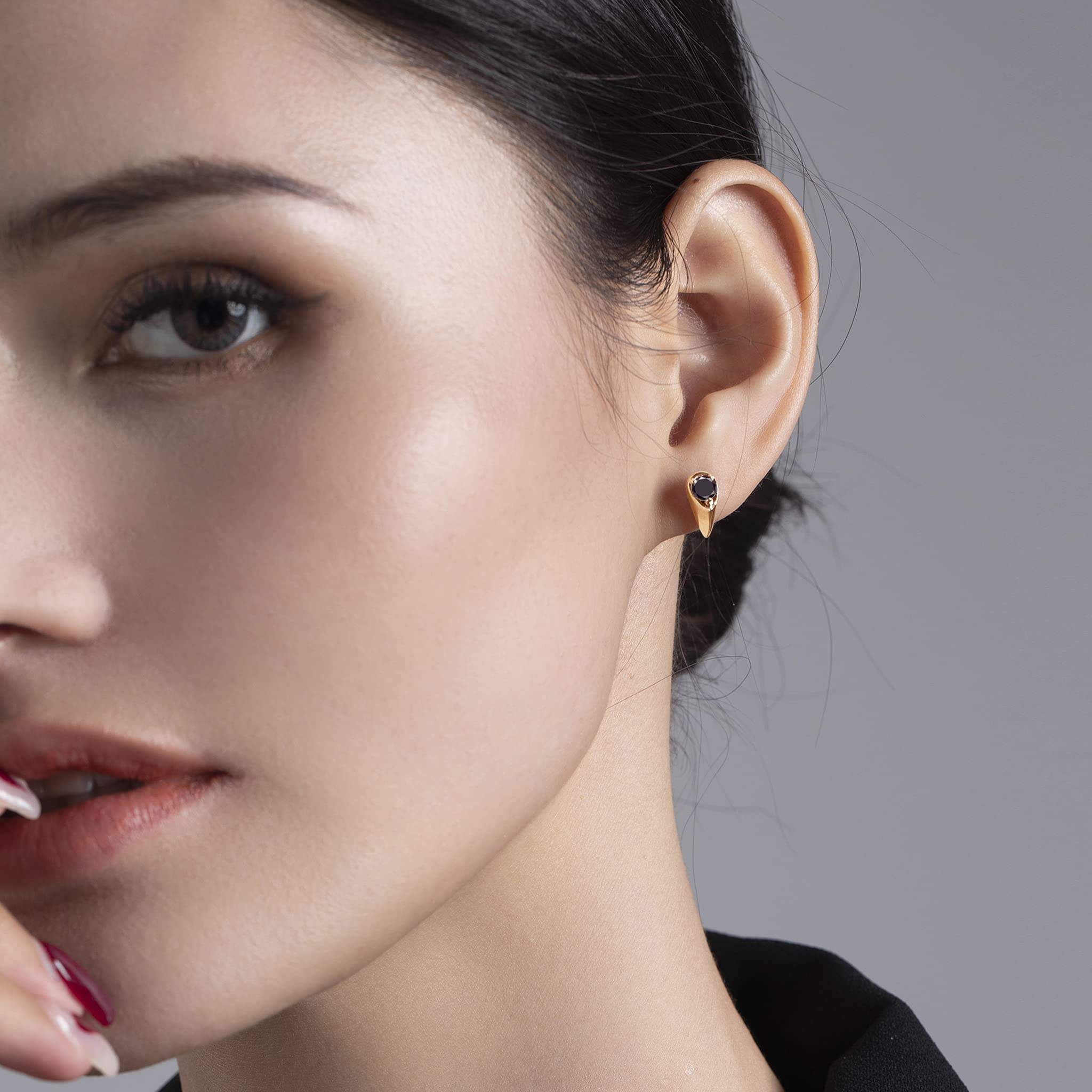 Black Diamond Stud Earrings - Small Drop Dainty Stackable Earrings for Multiple Piercings - April Birthstone Alternative with Black Tourmaline - Perfect for Everyday Wear, Special Occasions & Gift Giving