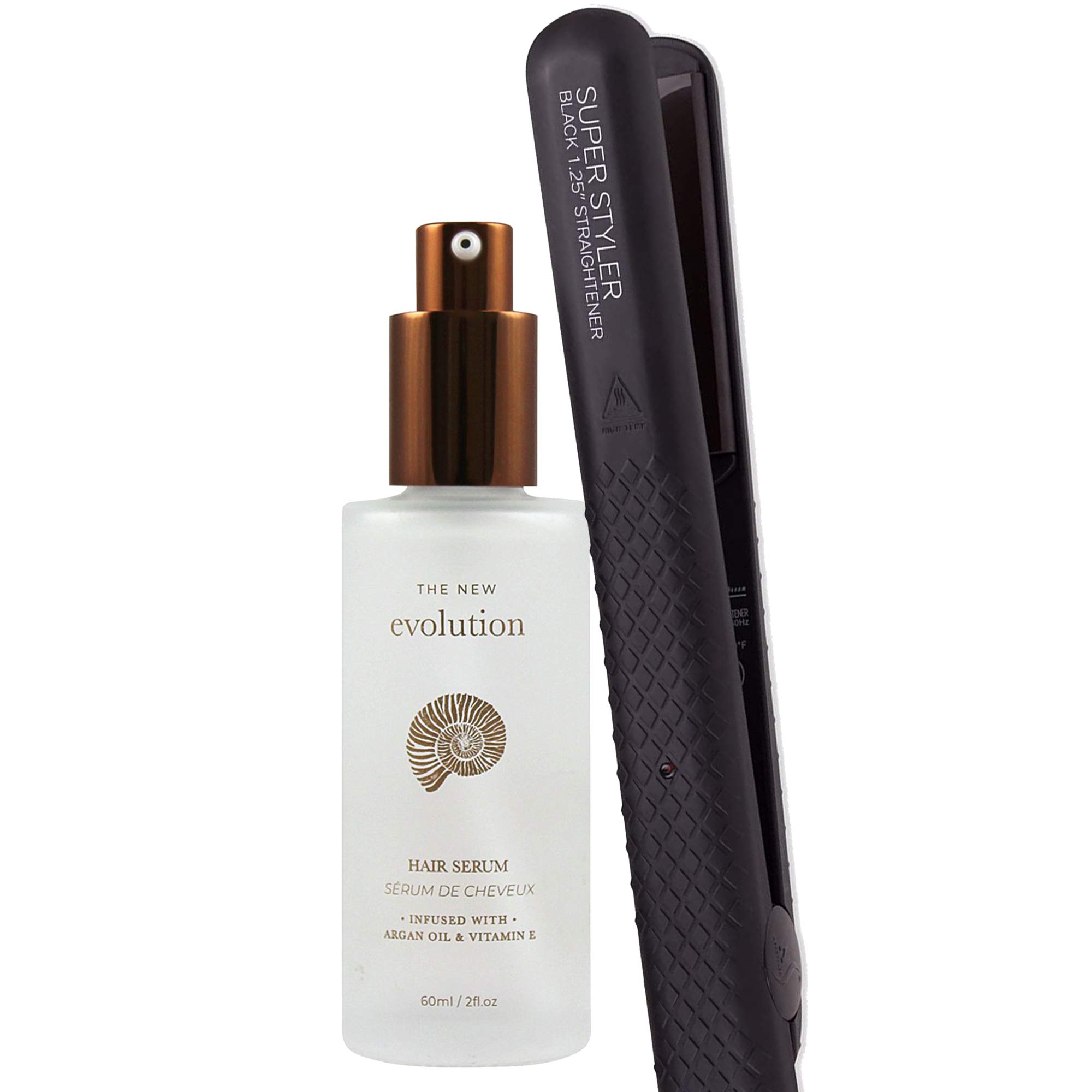 Herstyler Superstyler Onyx Ceramic Flat Iron & Evolution Hair Serum Kit - Professional Hair Straightener for Smooth, Shiny & Frizz-Free Hair - Perfect for Home Use, Salons & Travel