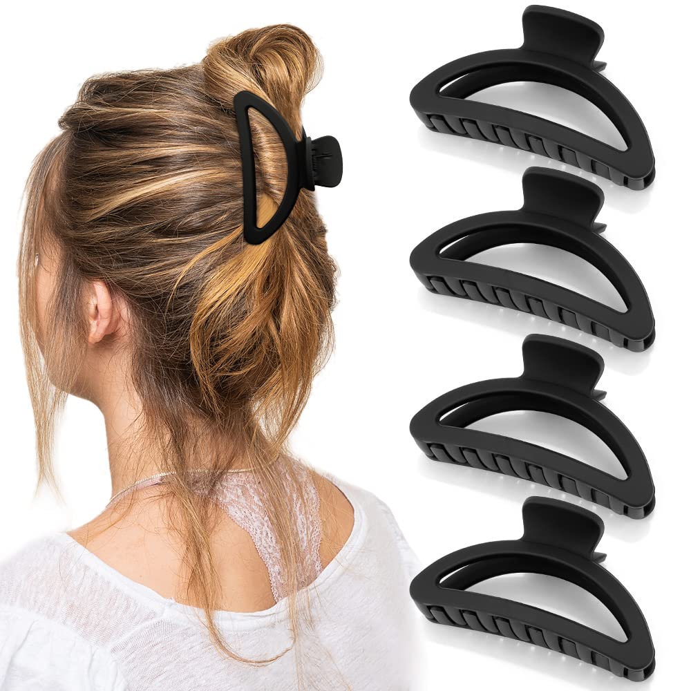 Canitor Hair Clips Set - 4Pcs Black Acrylic Semicircle Claw Clips for Women, Strong Hold Hair Accessories for Thick & Thin Hair - Perfect for School, Work, Gym & Everyday Styling