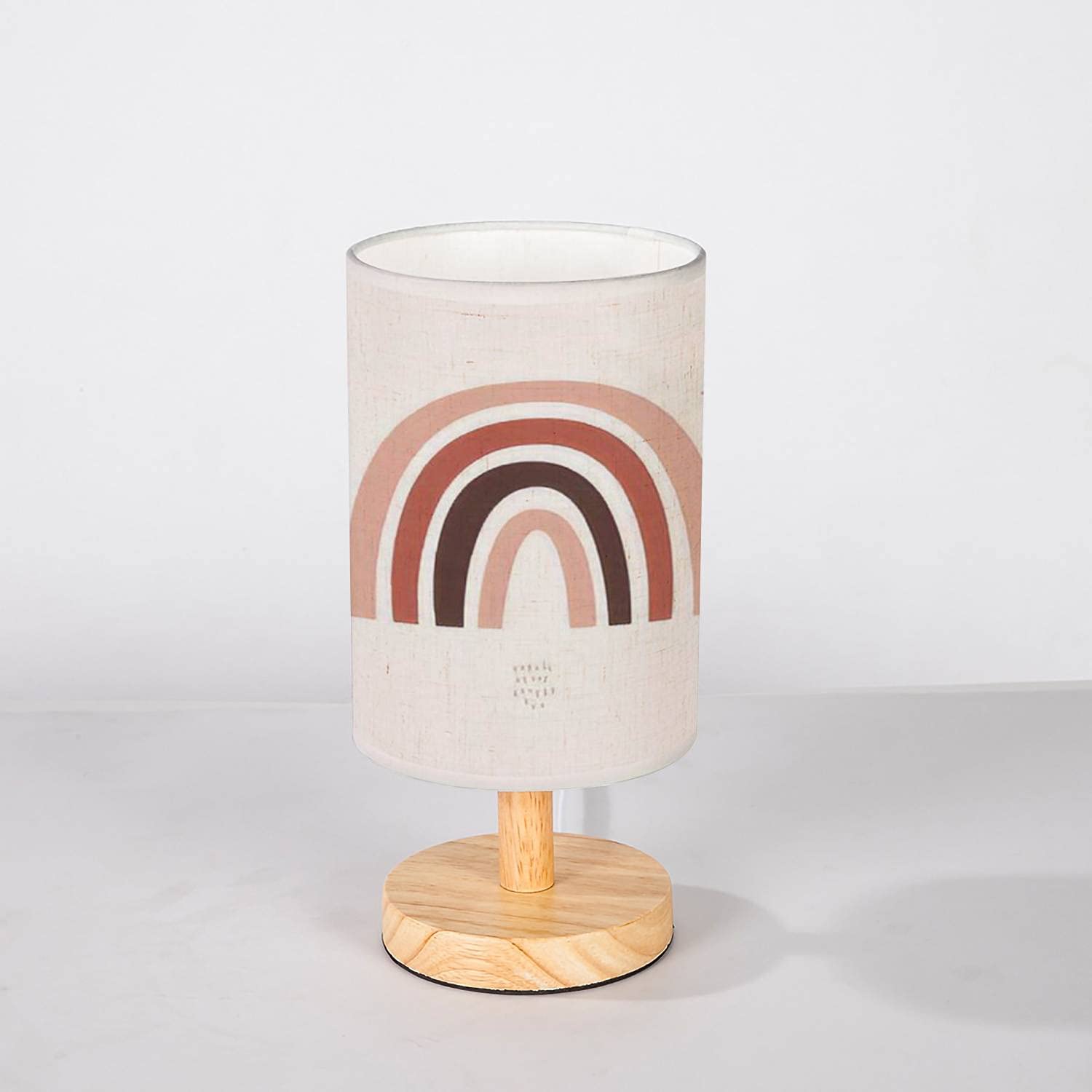 Modern Abstract Rainbow Wooden Bedside Table Lamp - Scandinavian Minimalist Nightstand Light with Geometric Flaxen Fabric Shade for Kids Room, Bedroom & Living Room - Perfect for Reading, Decor and Ambient Lighting
