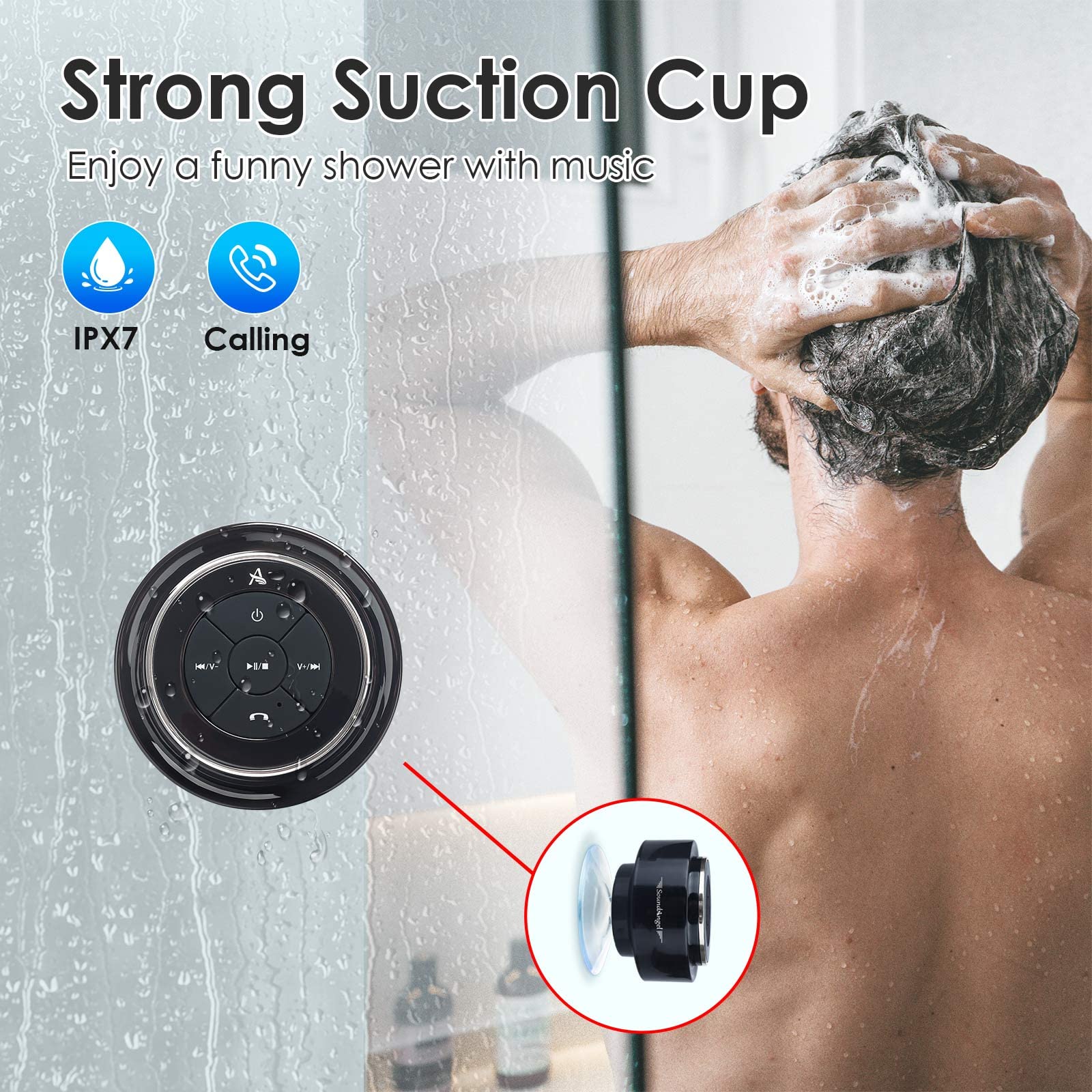 XLEADER IPX7 Waterproof Bluetooth Shower Speaker with Suction Cup - Wireless Portable Speaker with Crystal Clear Sound, Built-in Mic for Phone & Tablet - Perfect for Bathroom, Pool, Beach & Outdoor Activities