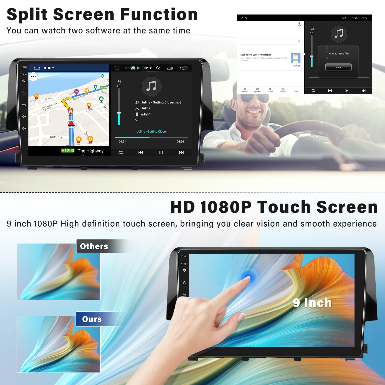 Android 13 Car Stereo Radio for Honda Civic 2016-2020 | Wireless CarPlay & Android Auto | 2GB RAM 64GB ROM | Bluetooth FM GPS WiFi HiFi | Perfect for Commuting & Road Trips