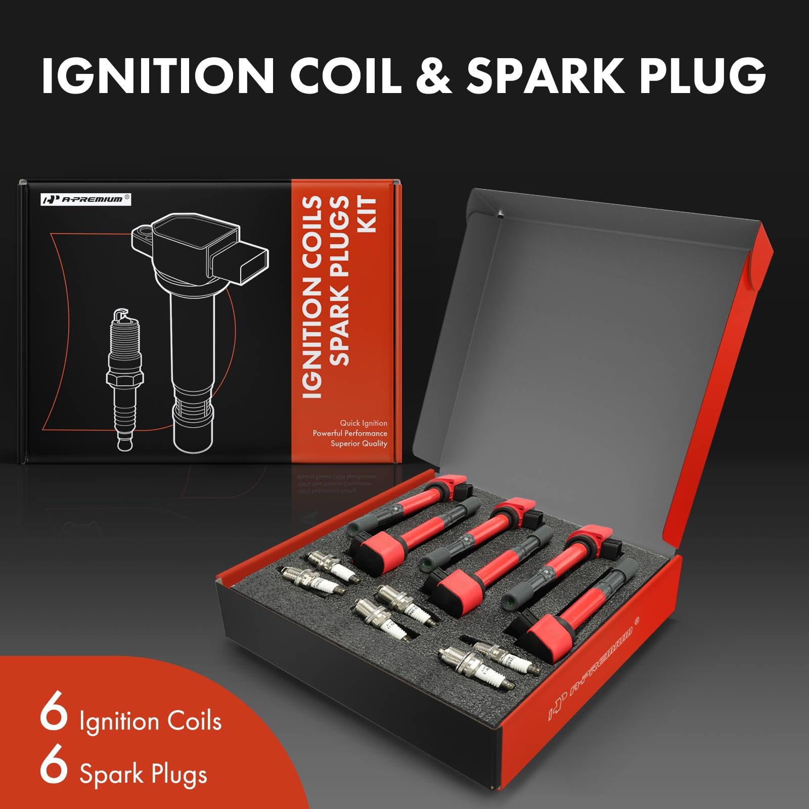 Premium 12-Piece Ignition Coil Pack & Iridium Spark Plugs Set - Compatible with Honda Pilot 2005-2008, Ridgeline 2006-2008, Acura MDX 2003-2006, Saturn Vue 2004-2007 (3.5L V6, Part #30520PDKA01) - Red - Improve Engine Performance & Fuel Efficiency for Smooth Driving