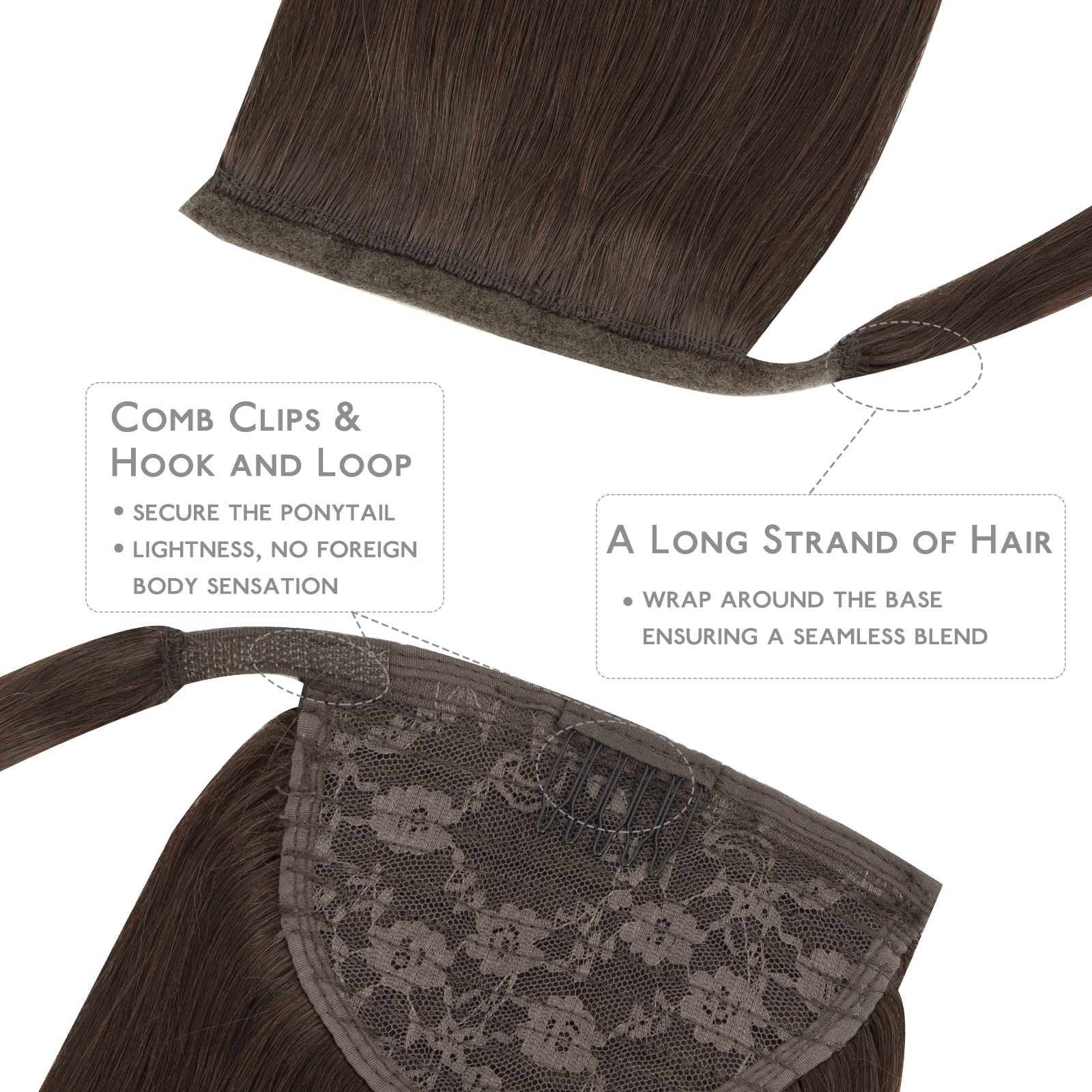 20 Inch 90g Light Dark Brown Human Hair Ponytail Extension - Clip-in Wrap Around Remy Hairpiece for Women - Perfect for Parties, Weddings & Daily Styling