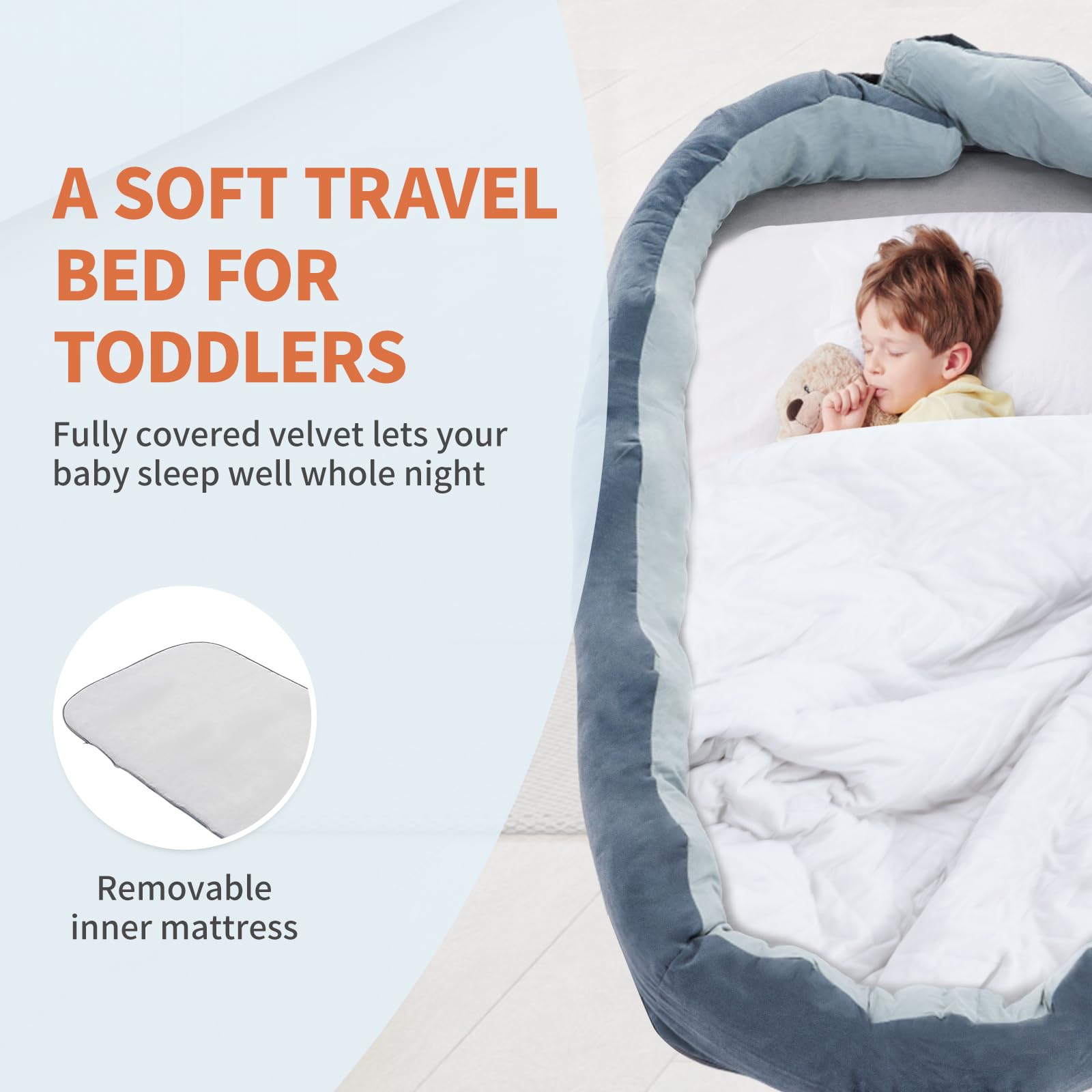 MOOITZ Toddler Travel Bed - Detachable Floor Bed with Mattress, Foldable & Portable for Kids - Perfect for Napping, Camping, Travel, Daycare & Home Use