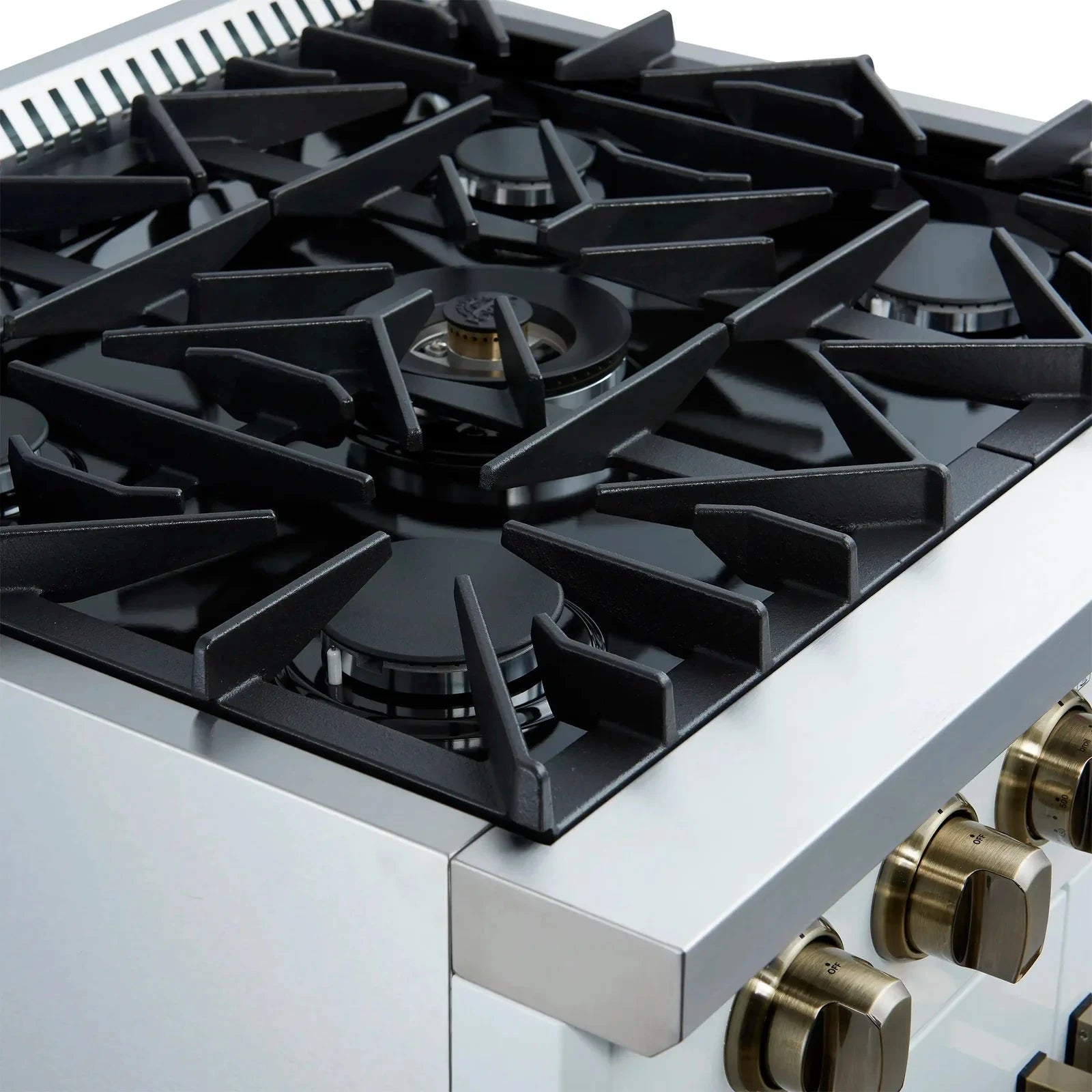 Forno Galiano 30-Inch Freestanding All Gas Range with French Doors - White Finish & Antique Brass Trim (Model FFSGS6444 30WHT) | Perfect for Modern Kitchens, Home Chefs & Gourmet Cooking