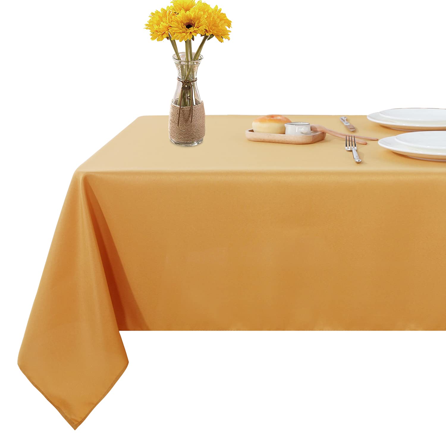 Premium 70x120 Inch Rectangle Tablecloth - Stain & Wrinkle Resistant Washable Polyester Table Cover - Elegant Gold Dining Table Cloth for Buffet Parties, Wedding Receptions, Camping & Outdoor Events