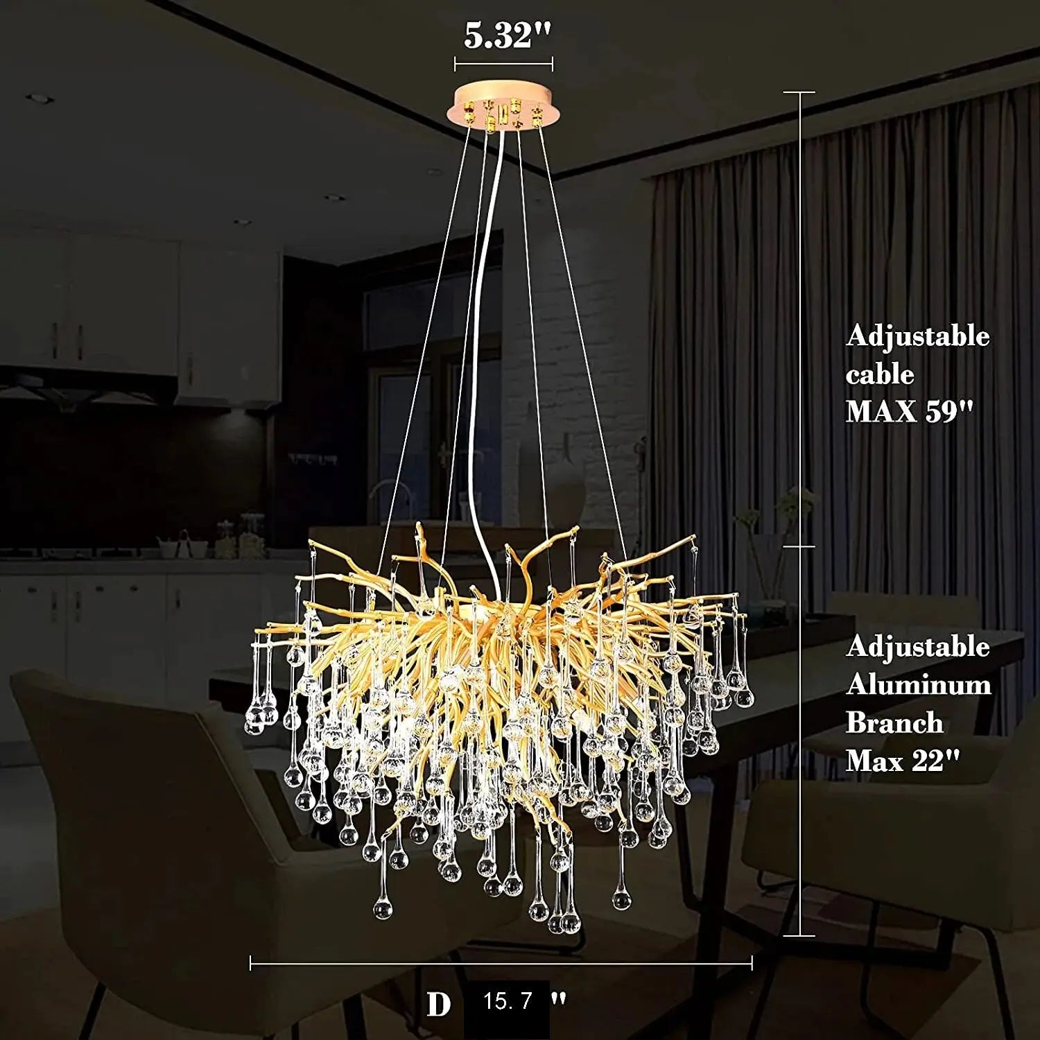 Elegant Semsem Clear Crystal Beaded Chandelier - Luxury Ceiling Light Fixture for Dining Room, Bedroom & Living Room Decor