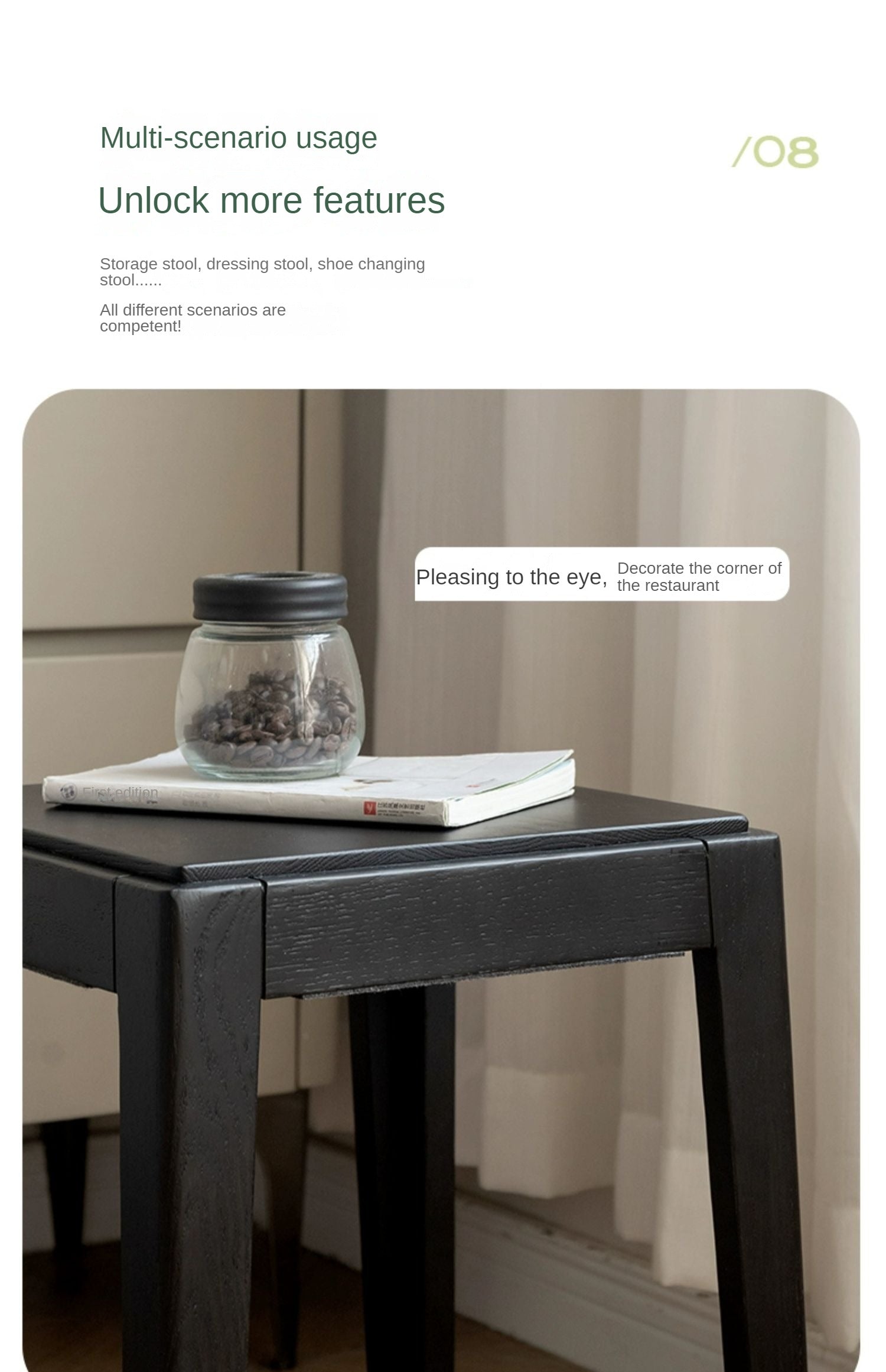 Solid Oak Wood Square Stackable Dining Stool - Sturdy & Space-Saving for Kitchen, Bar, or Dining Room