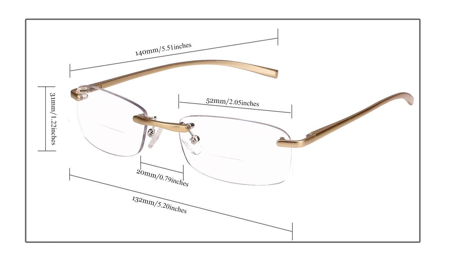 Rimless Rectangle Bifocal Reading Glasses for Men and Women - Lightweight Spring Hinge Frameless Readers - Perfect for Reading, Computer Work, and Daily Use