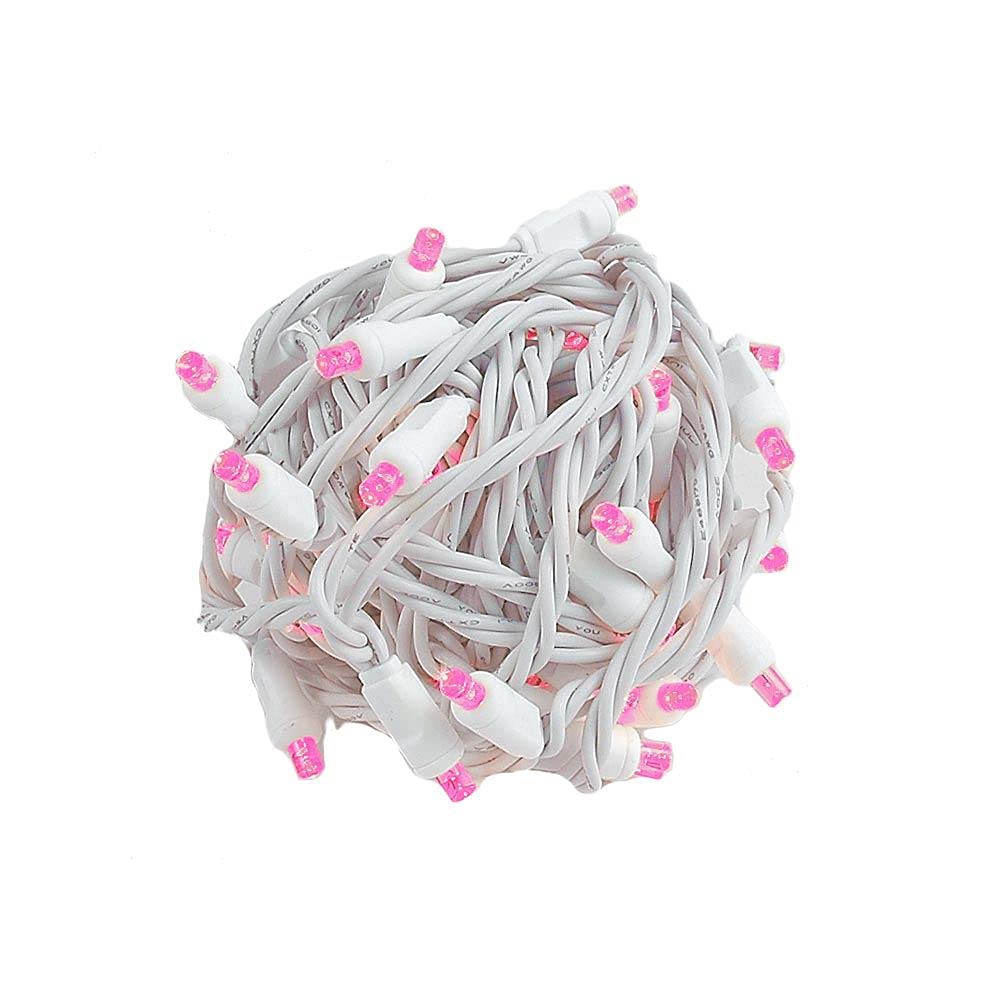 50 LED Christmas Mini Lights - Pink Outdoor String Lights with White Wire (25 Feet) for Holiday Decor, Wedding, Patio & Garden Party Lighting