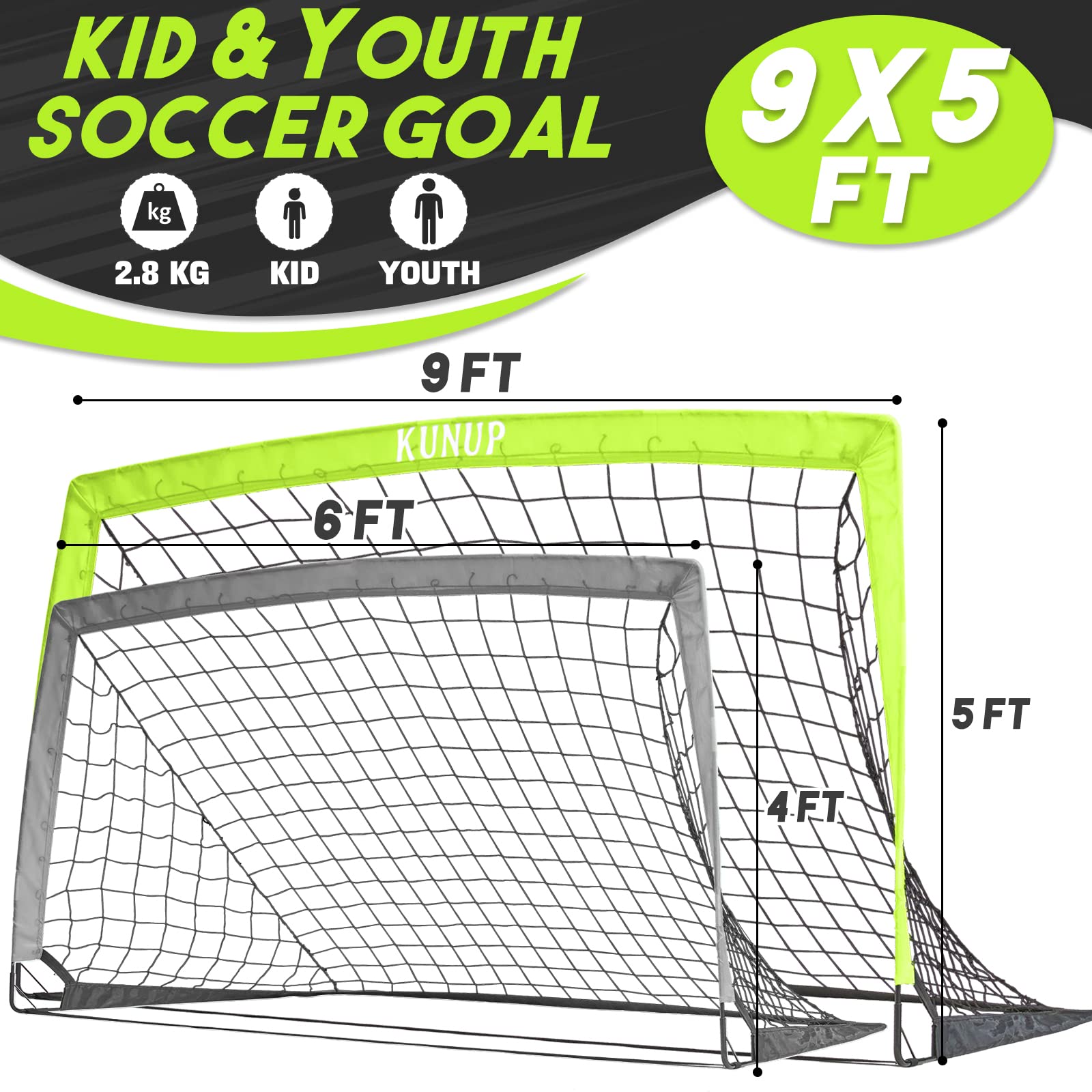 Best Foldable Soccer Goals for Kids & Adults - 5x3, 6x4, 9x5 FT Portable Soccer Nets with Carrying Bag - Perfect for Backyard Training, Youth Soccer Practice & Outdoor Sports Games