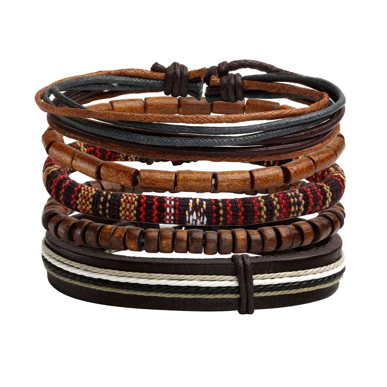Manfnee 6-12PCS Braided Faux Leather Bracelet Set - Punk Cuff Wrap Bracelets for Men & Women - Adjustable Wristbands for Casual Wear, Music Festivals & Boho Style