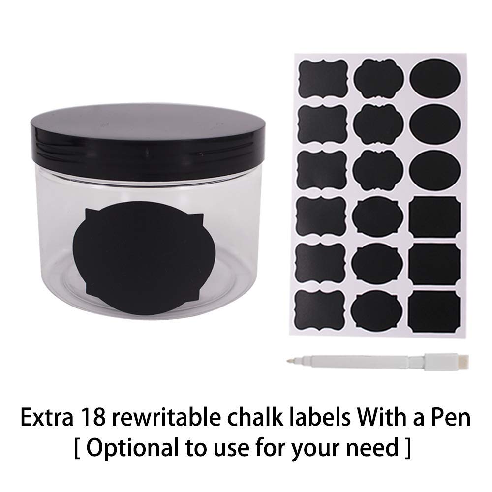 8 Pack 8 Oz Round Clear Plastic Jars with Black Lids - BPA Free PET Containers for Cosmetics, Creams, Bath & Body Products, Kitchen Storage, Travel Organizers - Includes Spatula, Pen & Labels - Perfect for DIY Crafts, Homemade Gifts & Small Item Organization