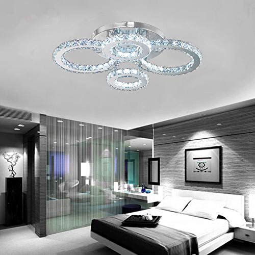 LITFAD 4 Halo Ring LED Ceiling Light - Modern Crystal Semi-Flush Mount Chandelier for Bedroom, Living Room, Hotel & Hall - Energy Efficient White Light - Perfect for Home Decor & Commercial Spaces