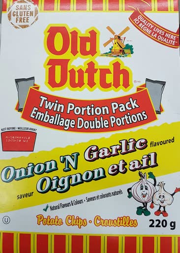 Old Dutch Onion & Garlic Potato Chips 7.8oz (12 Pack) - Crunchy Canadian Imported Snacks for Parties, Picnics & Game Nights