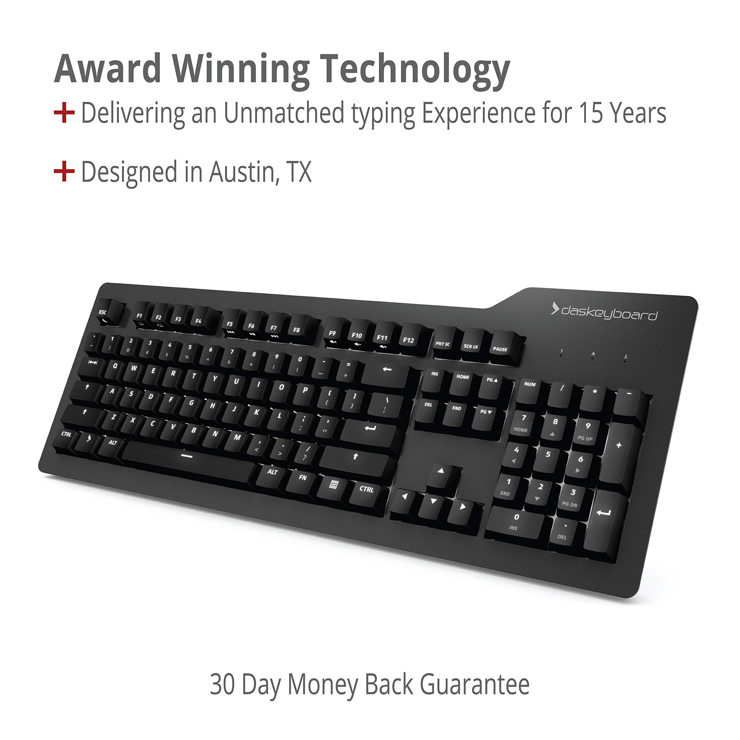 Das Keyboard Prime 13 Backlit Wired Mechanical Keyboard with Cherry MX Brown Switches - White LED Backlit Keys, USB Pass-Through & Aluminum Top Panel (104 Keys, Black) - Perfect for Gaming, Programming & Office Work